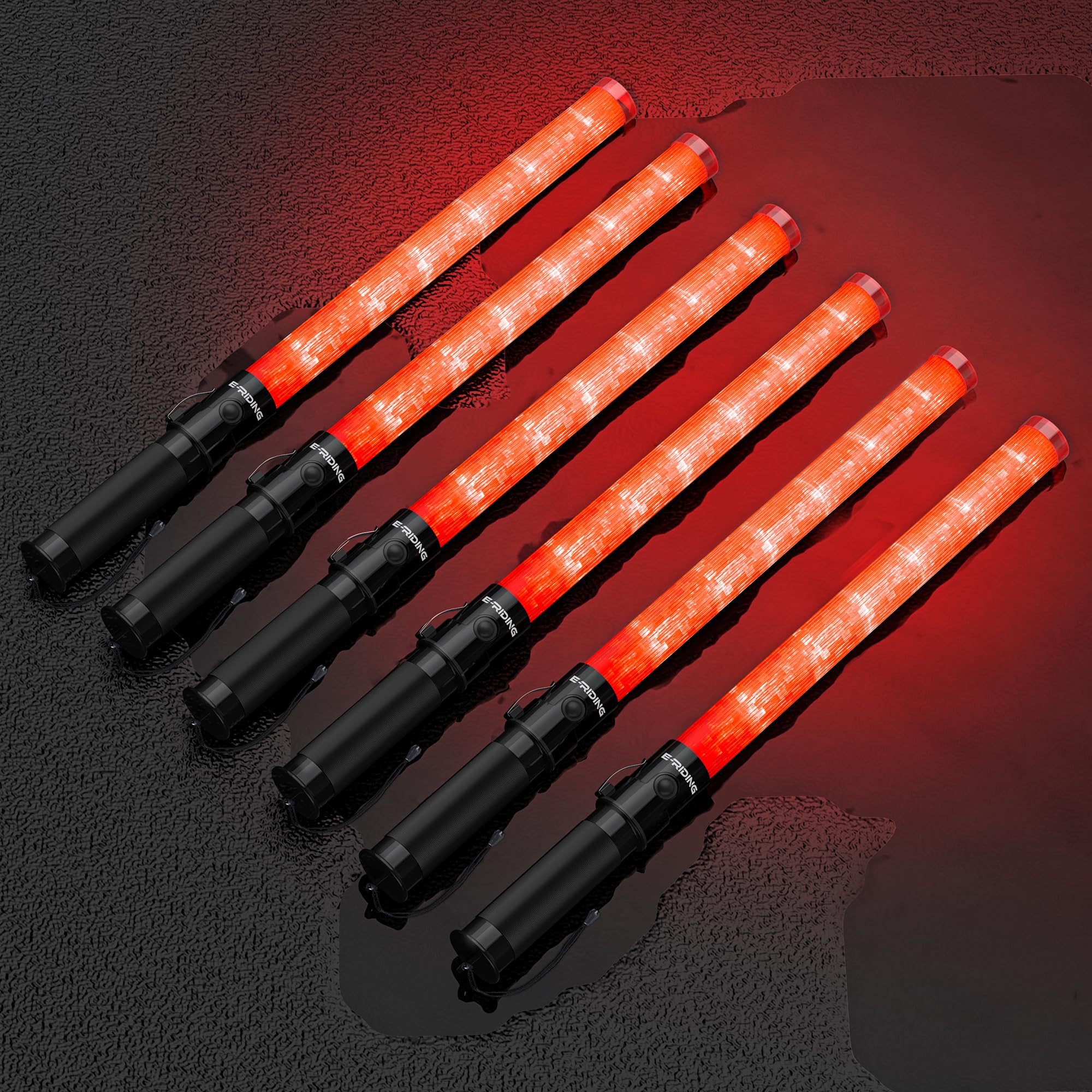 E-riding 6-Piece 21-Inch Signal Wand, Traffic Control Wand with 3 Flashing Modes, Safety Baton Light for Parking Guides, Outdoor
