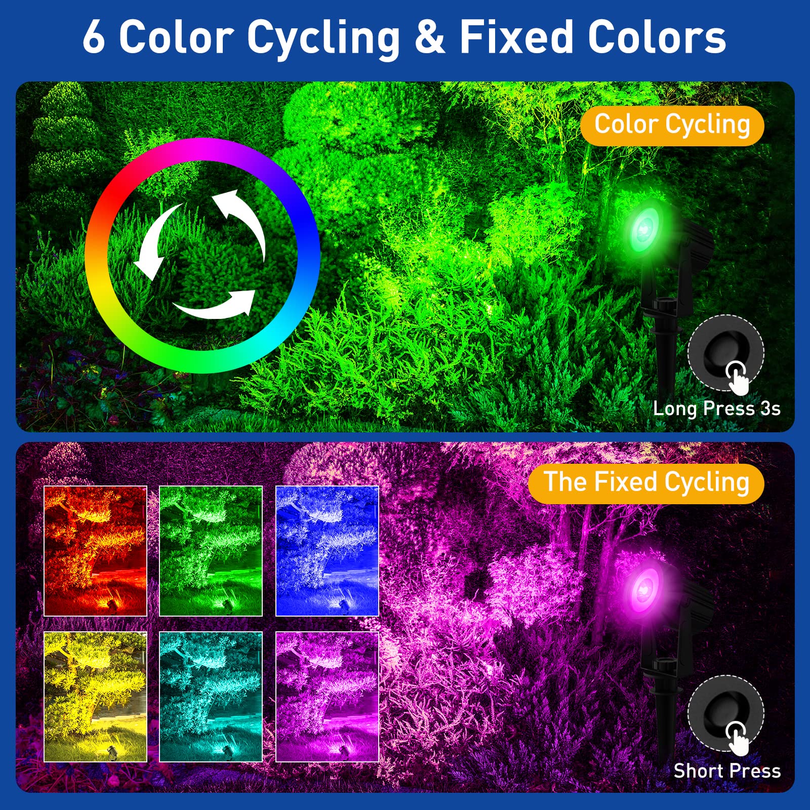 T-SUNUS Solar Spot Lights - RGB Color Changing, Waterproof IP65, 4-IN-1, 9.8ft Cable, Ideal for Patio, Garden, Holiday Decoration