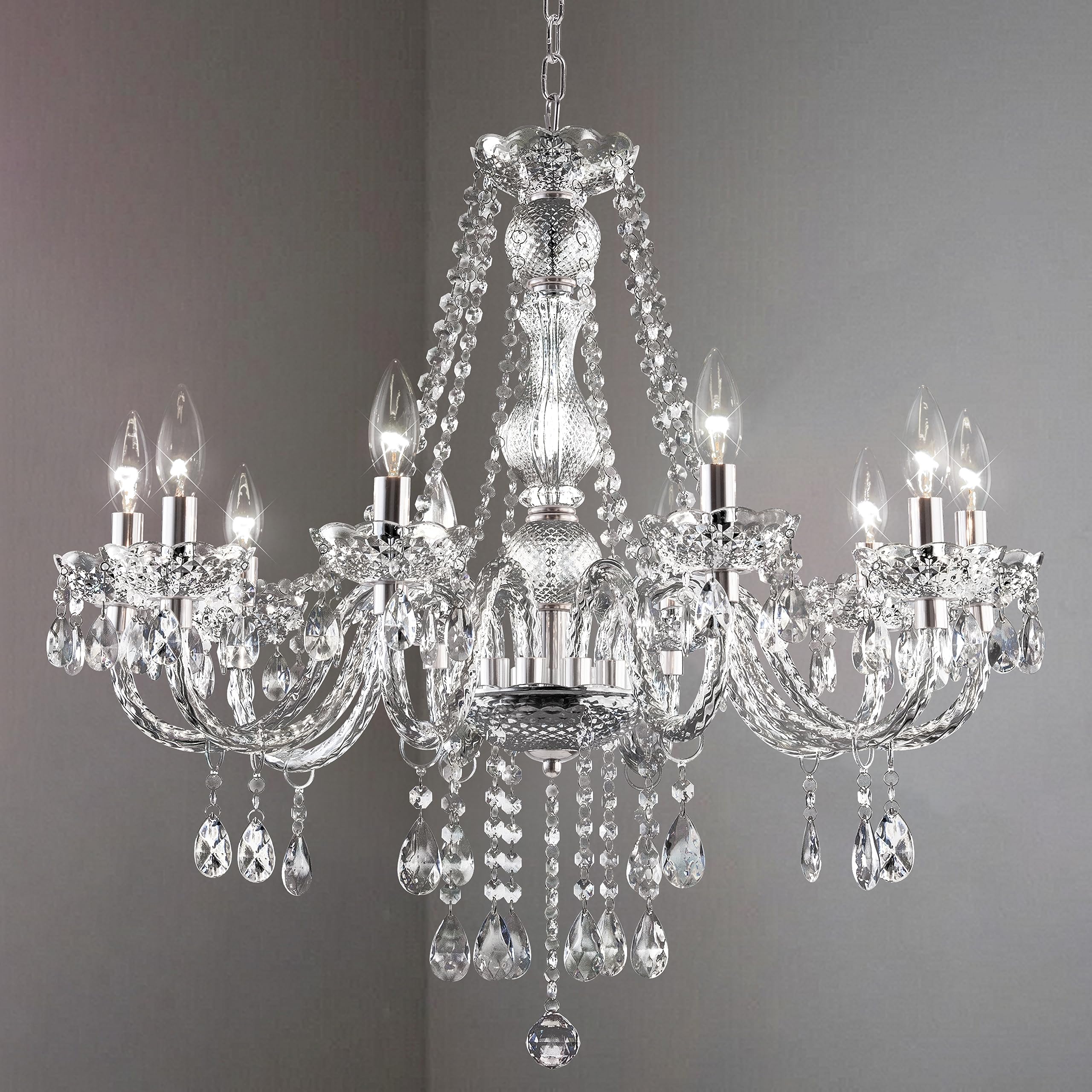 PAPAYA Crystal Chandeliers Clear Chandelier 25 * 27.5in 10-Light Modern Pendant Ceiling Lighting Fixture with Acrylic Crystals &