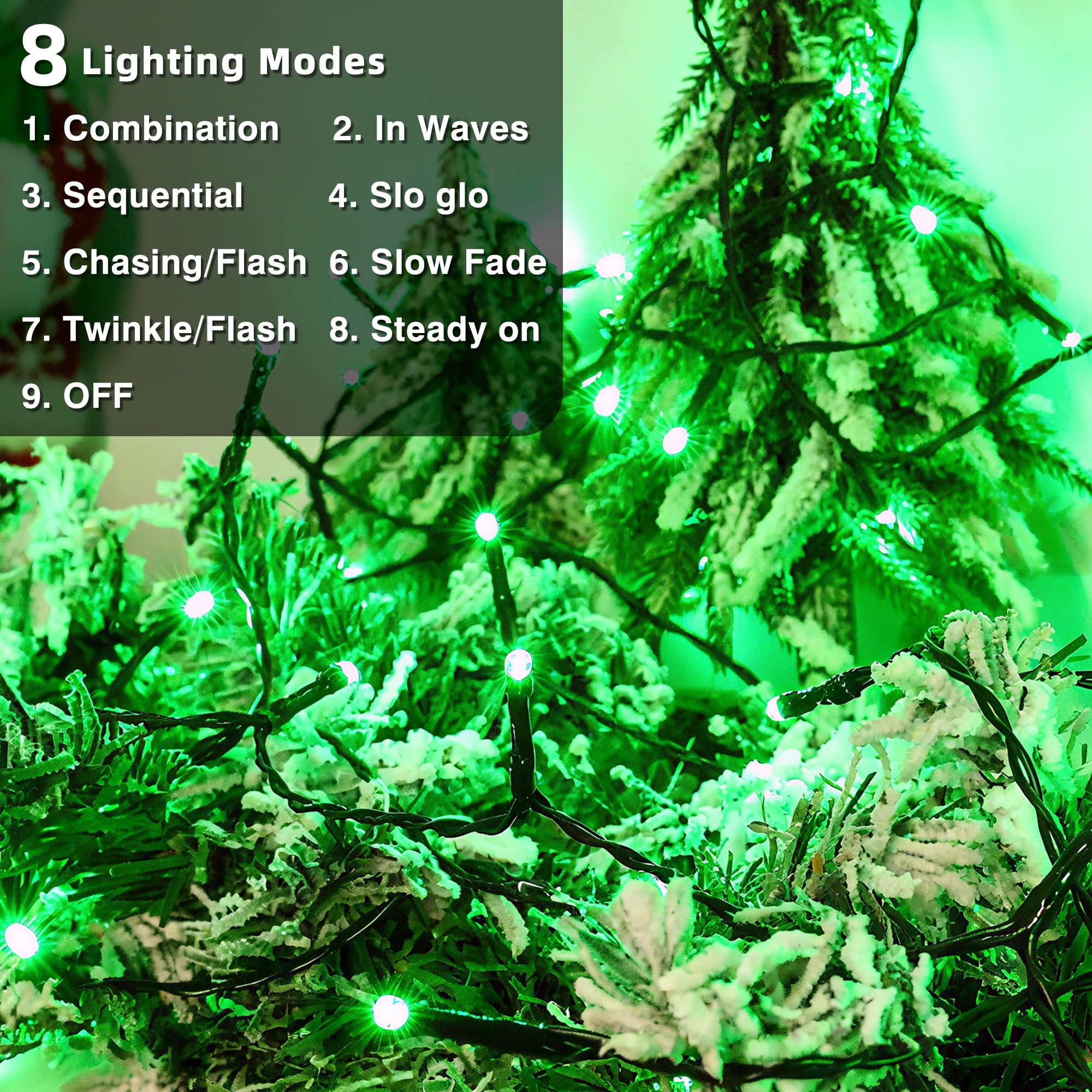 Lomotech Battery Operated Christmas Lights - 4 Pack Total 66Ft 200Leds String Lights 8 Modes Waterproof With Timer For Home  Garden  Party  Holiday  Tree Decoration (Green Wire  Green)