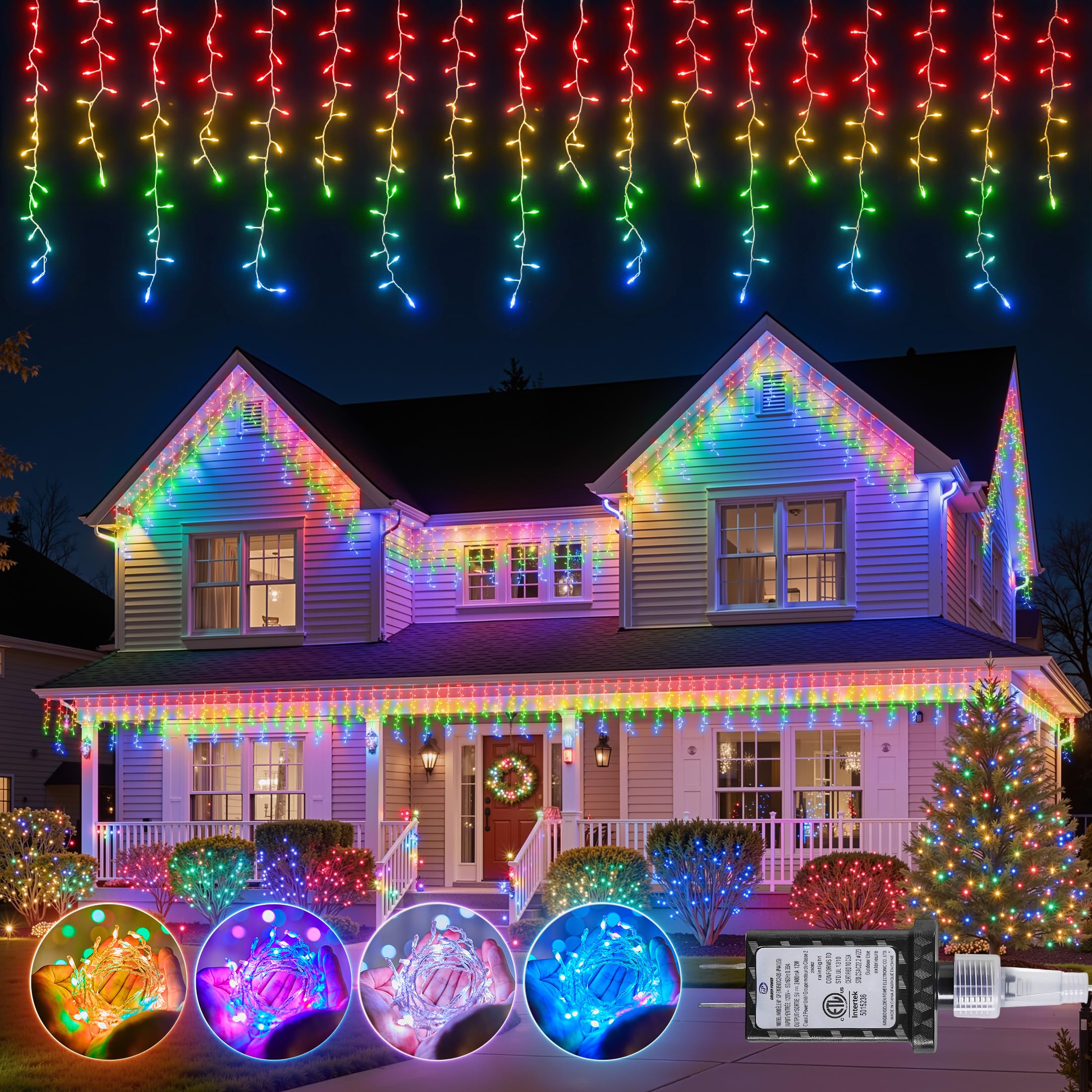 Brightown Colorful Twinkling Icicle Lights - 33ft 420LED Waterproof Christmas Lights for Outdoor Indoor Use, Multicolor, Model A_L_I_420_RGB