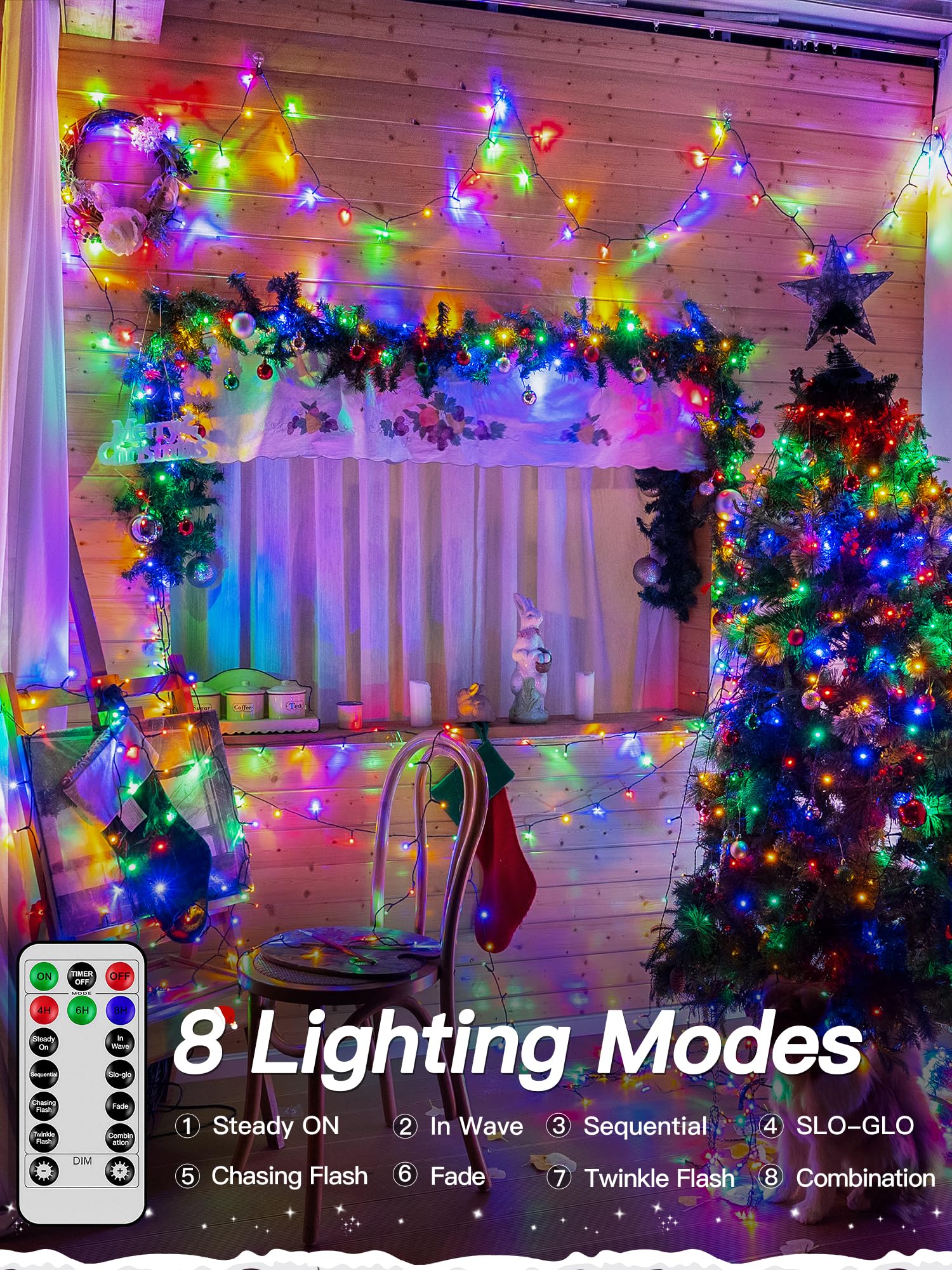 Guhope Christmas Tree Lights, 400 LED Multicolor String Lights with Remote, 8 Modes, Outdoor Waterproof, Model NYA0400G