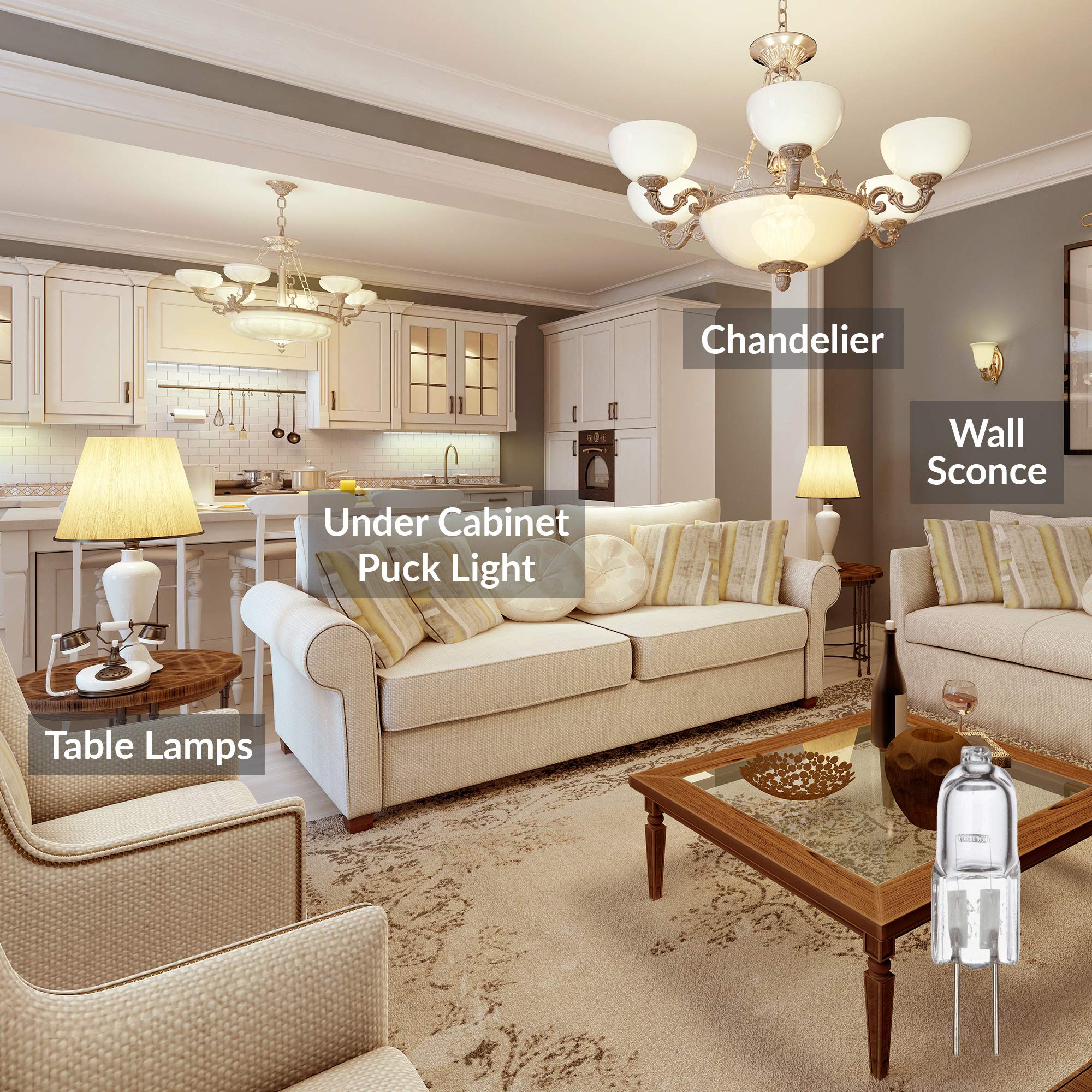 Simba Lighting Halogen G4 T3 10 Watt 120Lm Bi-Pin Bulb (10 Pack) 12 Volt A/C Or D/C For Accent Lights, Under Cabinet Puck Light,