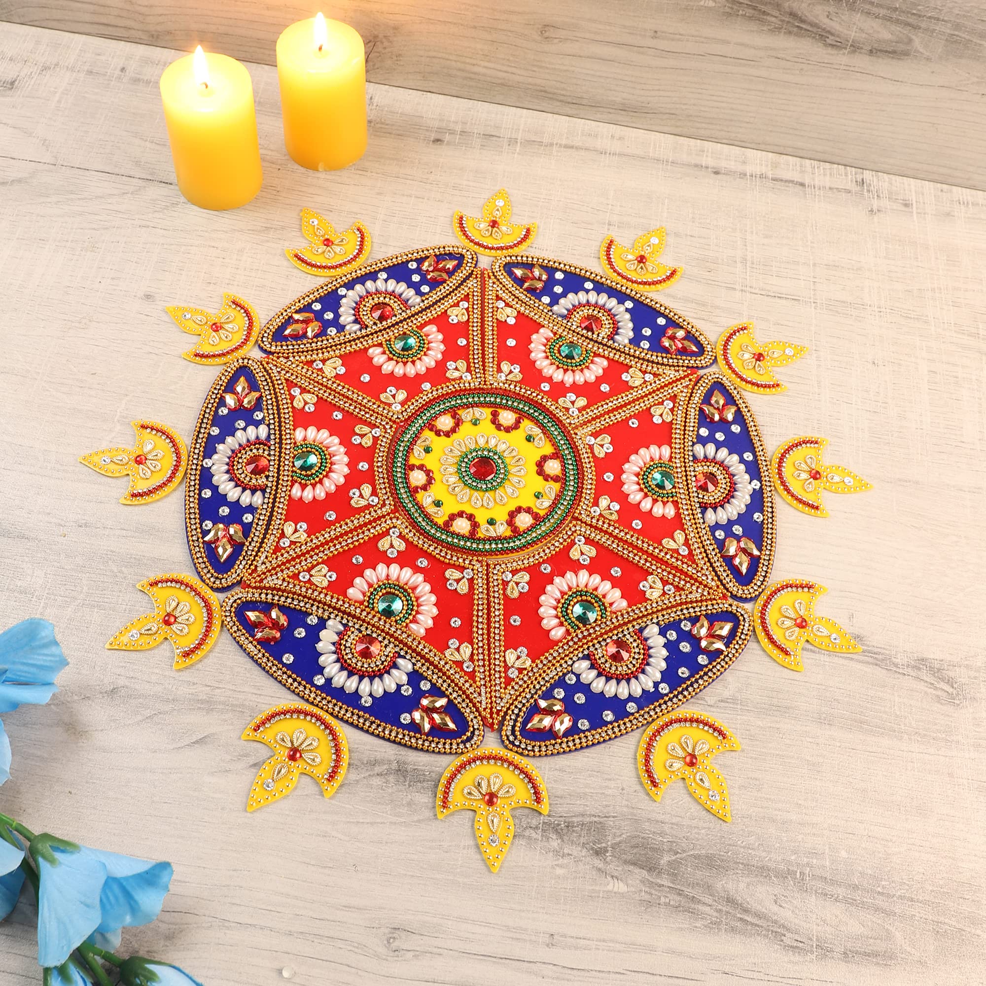 Itiha® 12 Diya Rangoli Indian Decor For Wall, Floor & Table Decoration For Christmas And Diwali - 25 Piece Handmade(15 Inches)