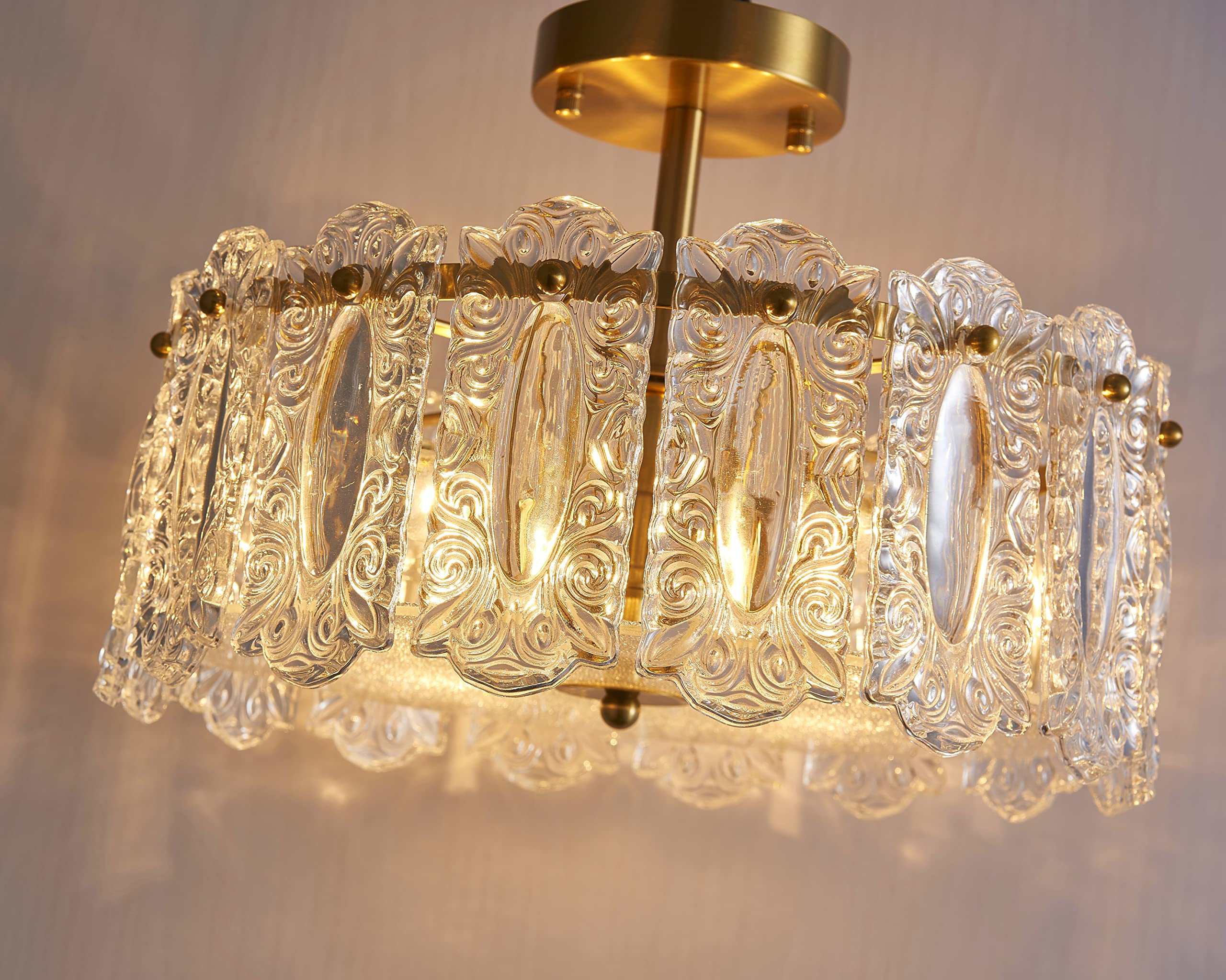 Agv Lighting Cl038 Crystal Ceiling Light Fixture, Modern Semi Flush Ceiling Light, D14.6 X H9.5, E12 Base 4-Lights, Gold Finish