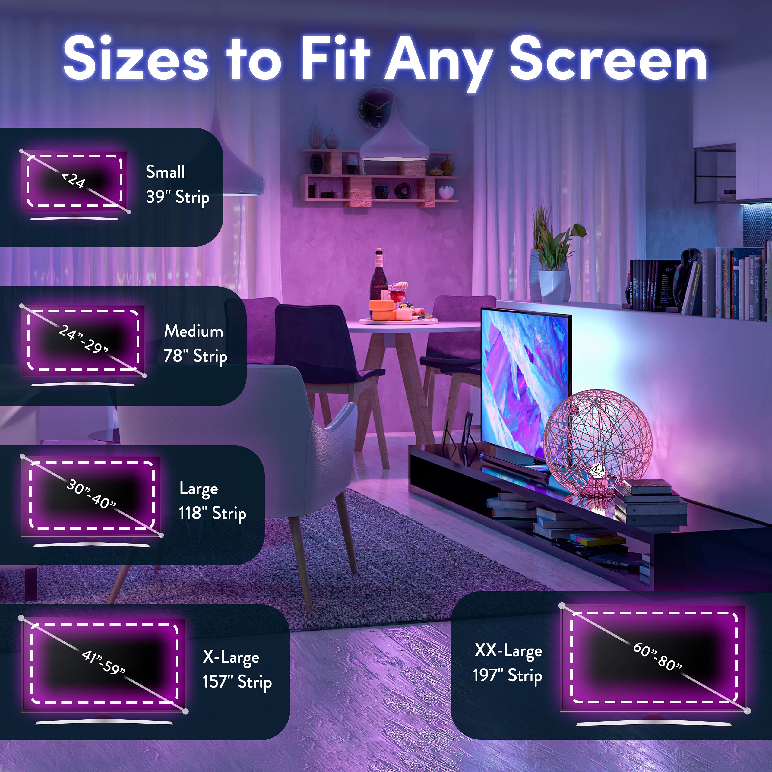 Power Practical LED Strip Lights, USB Backlight with Remote, 15 Color Options, Small (<24in TV), White, Model 4330178457