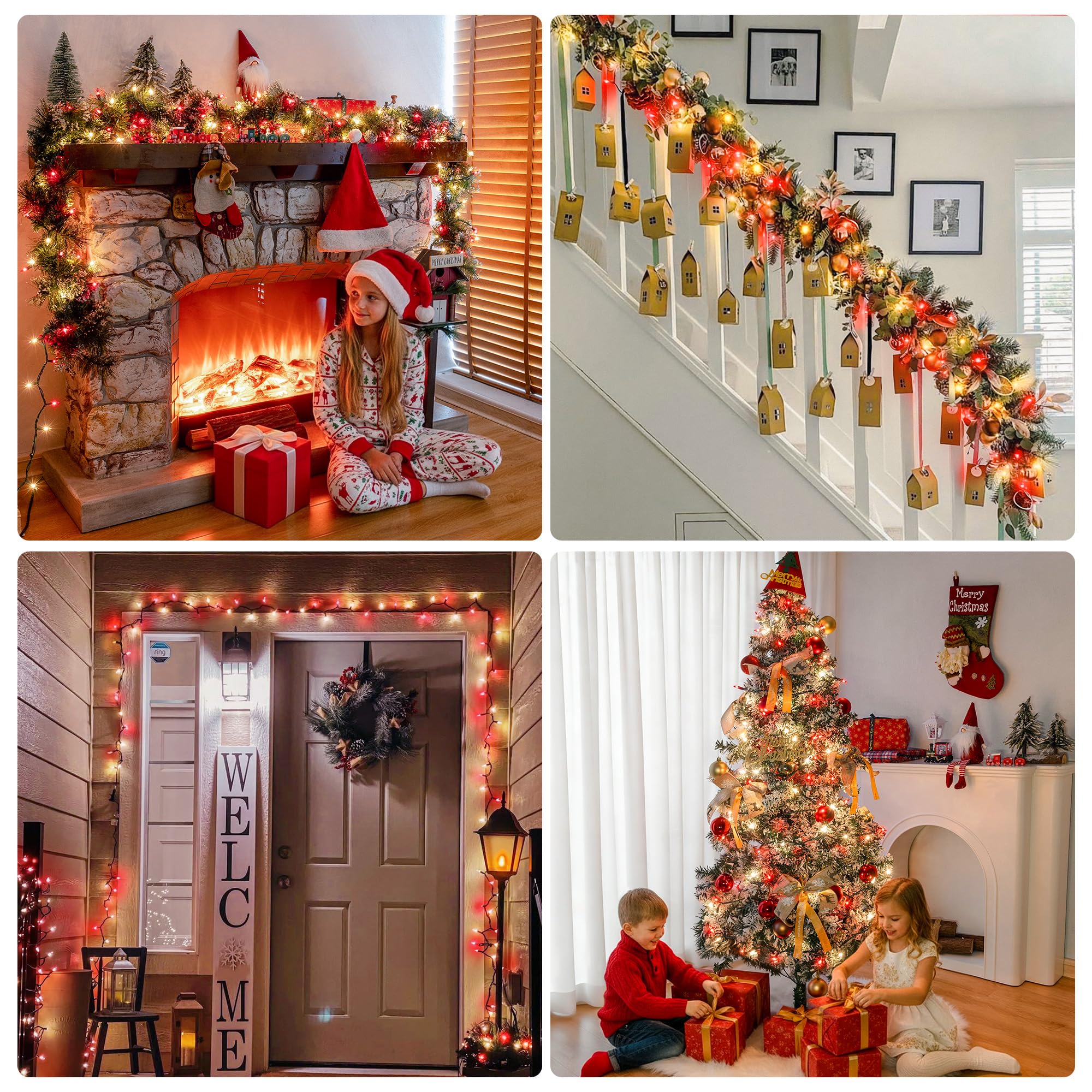 Woohaha Mini Christmas Lights 2 Pack 13Ft String Lights  120V Ul Plug Extendable Xmas Tree Lights For Christmas Patio Home Party Holiday Garden Indoor/Outdoor Decor(50 Count Red Clear)