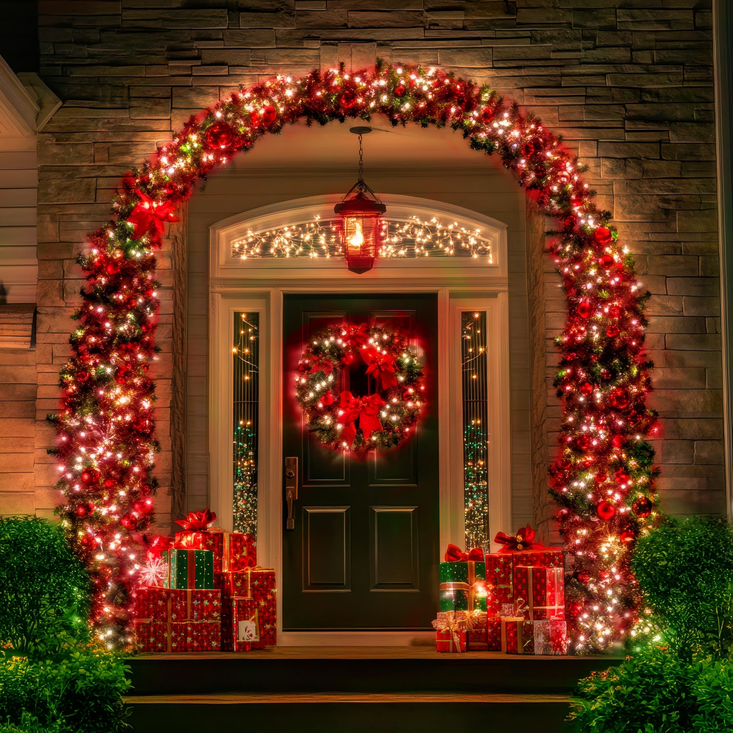 Ozs 4 Pack 320Led Solar Christmas String Lights Outdoor  Waterproof 8 Modes Solar Tree Light  Green Wire Christmas Lights Outdoor For Garden  Party  Wedding  Christmas Decorations (Red&Cool White)