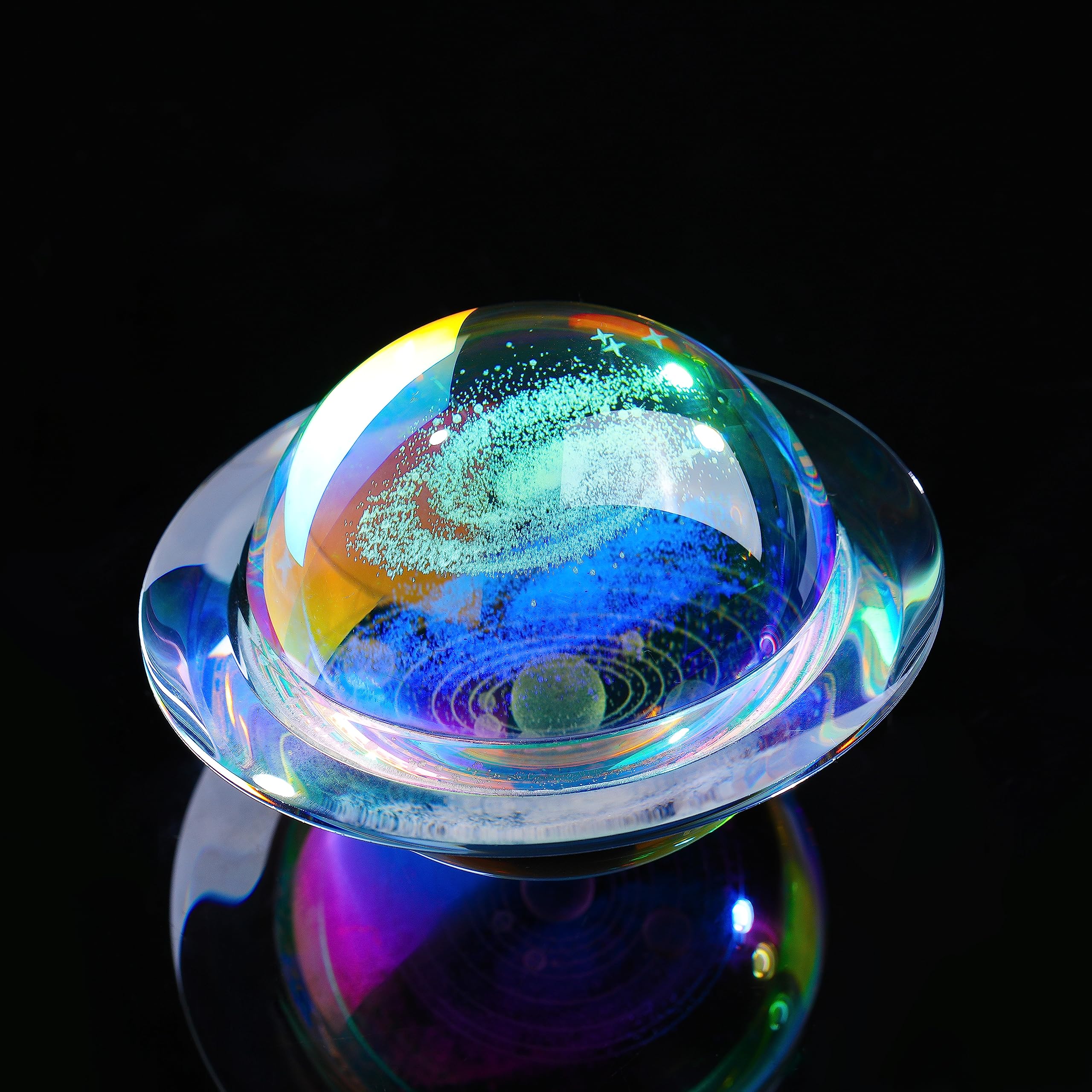 Qianwei 3D Solar System Model - 80mm Saturn Shape Crystal Ball Night Light for Astronomy Gifts & Room Decor