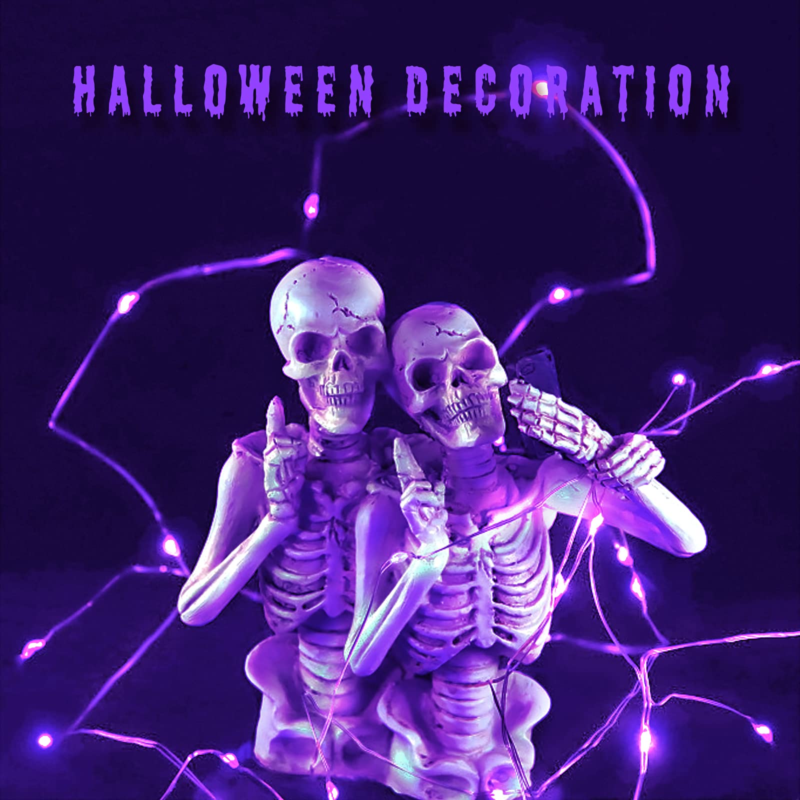 JMEXSUSS 200 LED Halloween Fairy Lights, 66ft Battery Operated Copper Wire, Purple, 8 Modes, Indoor Outdoor Party Decor