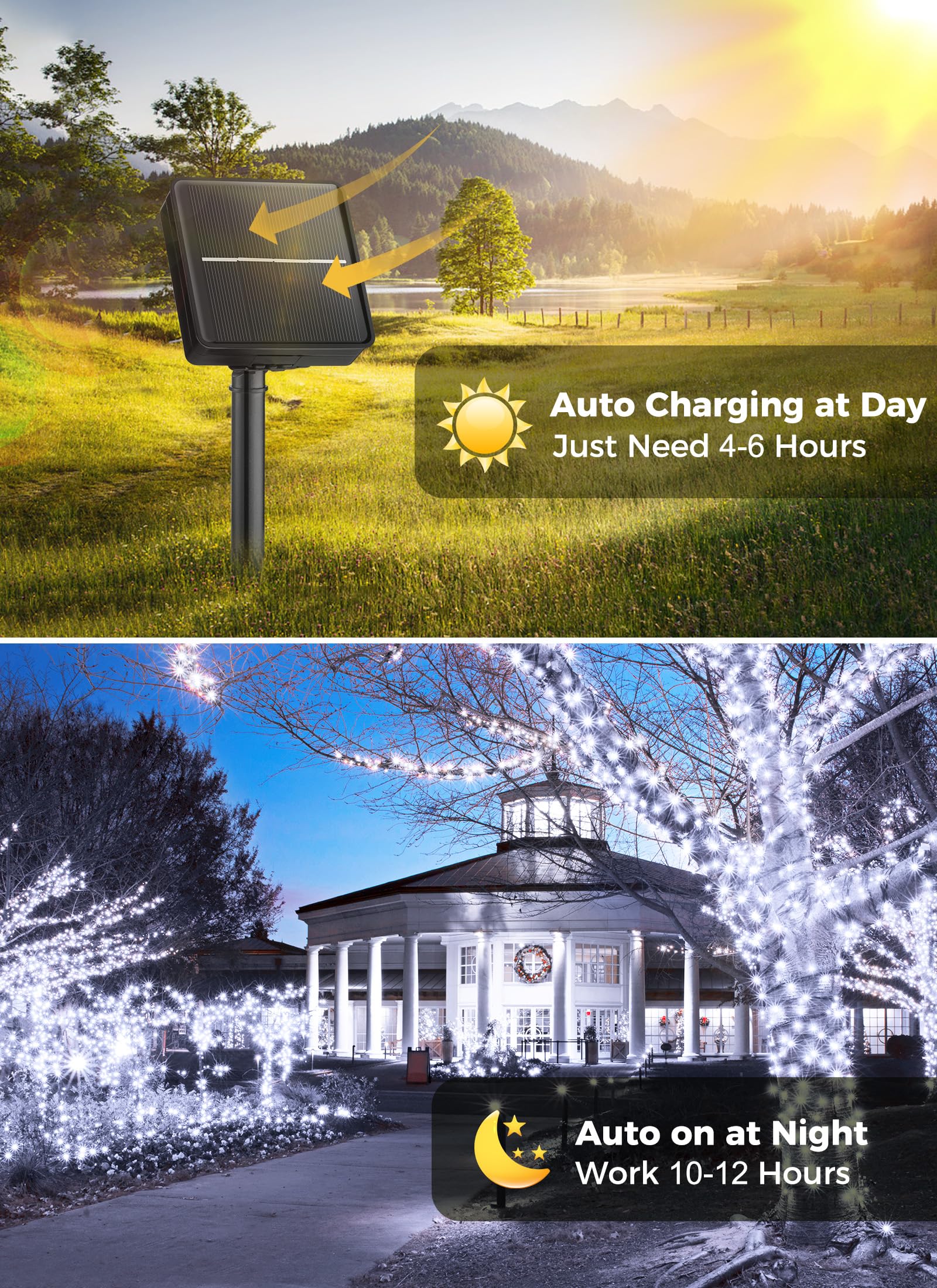 Solar String Lights Outdoor, Extra Long 72Ft 200 Led Solar Powered String Lights With 8 Lighting Modes, Waterproof Solar Patio Lights, Solar String Lights For Outside Tree Balcony Gazebo, Pure White