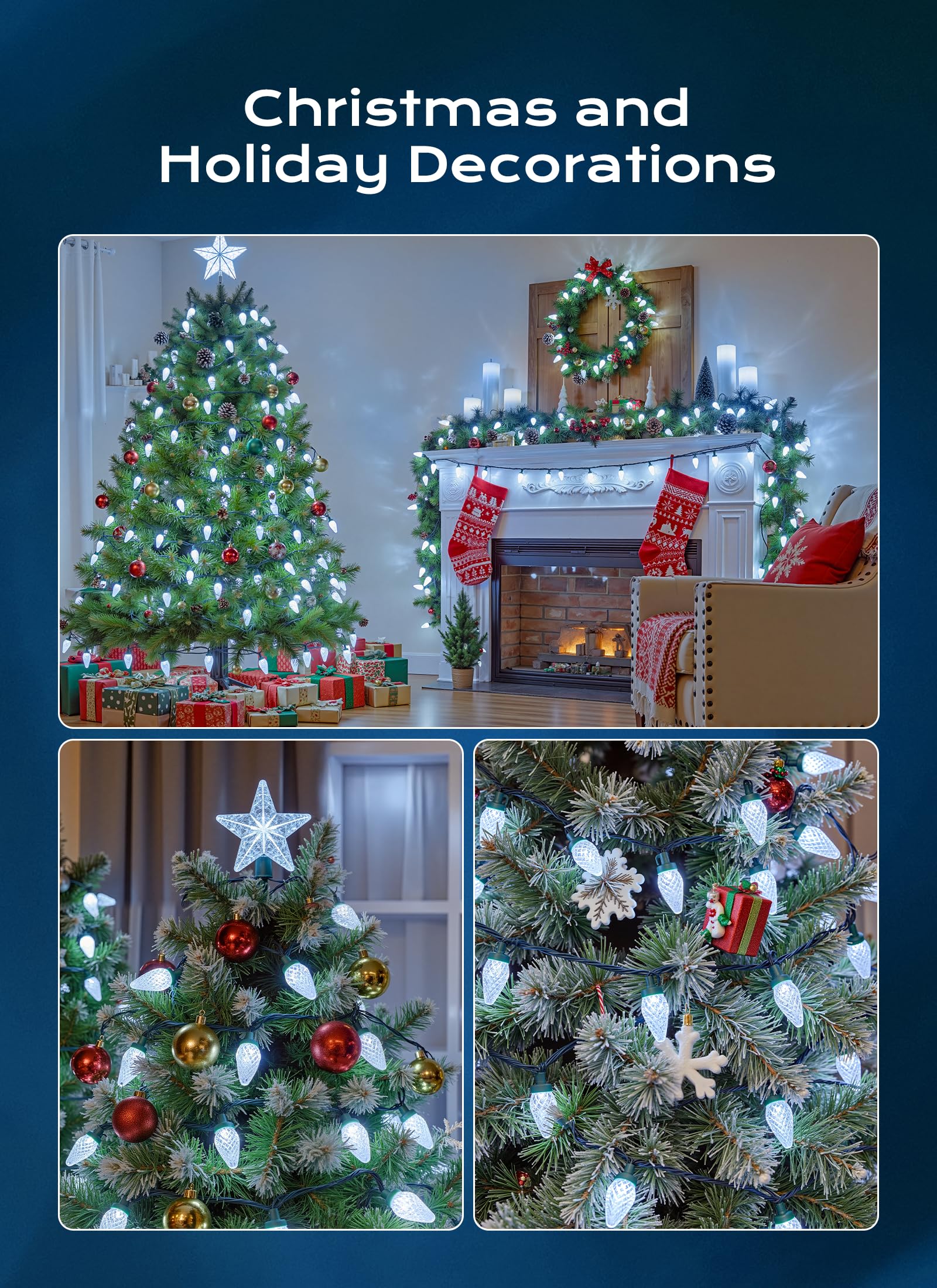 Minetom C9 Christmas Lights Outdoor  100 Ft 150 Led Connectable C9 String Lights With 8 Modes And Timer Extendable Xmas Tree Patio Roofline Garden Yard Holiday Party Indoor Outdoor Decoration  White