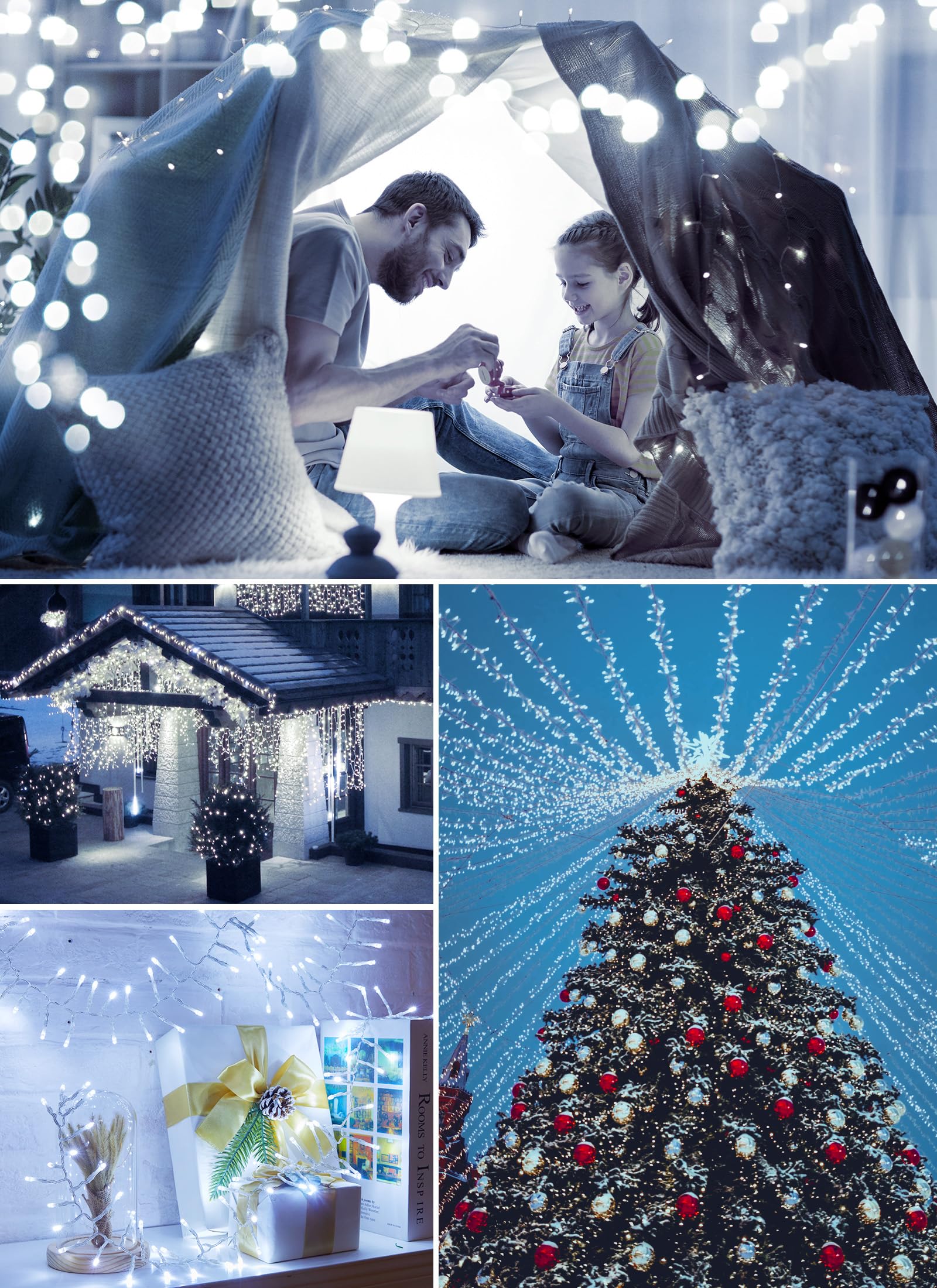 4 Pack Battery Operated String Lights Outdoor, 4Ft 60 Led Battery Powered String Fairy Lights With Time, 8 Modes, Waterproof Twinkle String Lights For Outside Indoor Bedroom Tree Wedding, Cool White