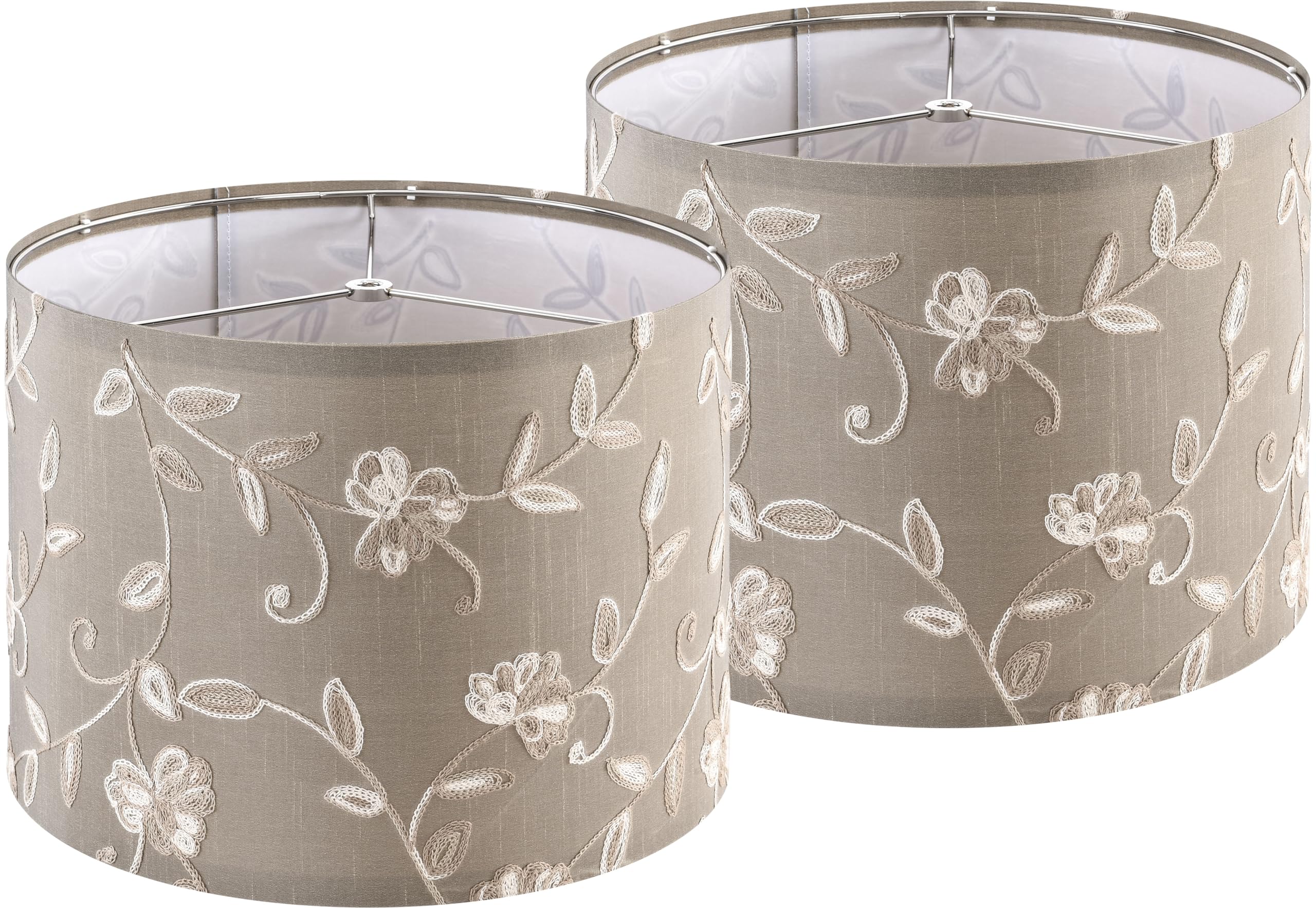 Creme Fabric Drum Lamp Shade with Embroidered Leaf Trim 13'' Top x 13'' Bottom x 10'' High (Spider) Set of 2 Medium Lamp Shade f