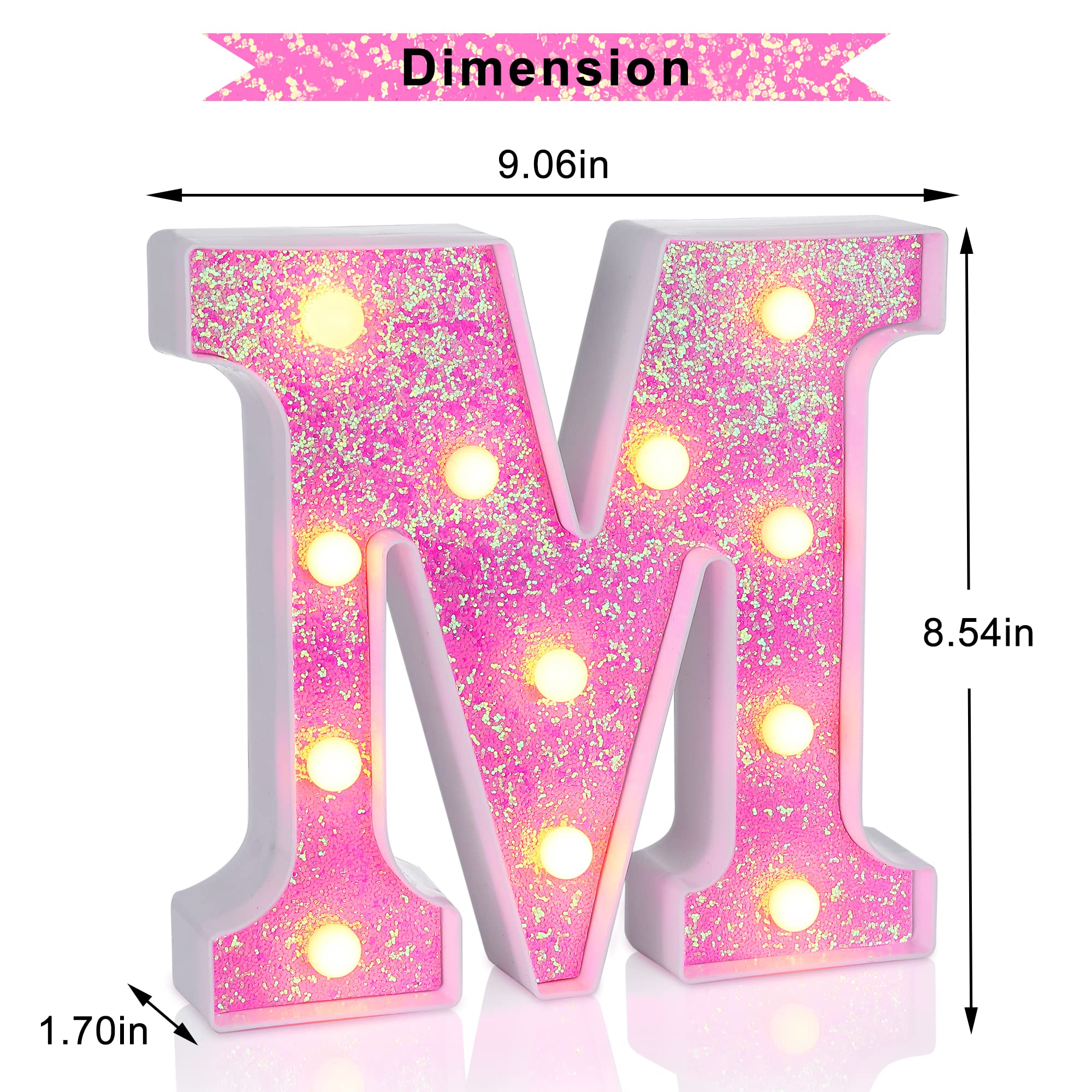 Foaky Led Letter Lights Sign Light Up Pink Letters Glitter Alphabet Letter Sign For Night Light Wedding/Birthday Party Battery Powered Christmas Lamp Girls Gifts Home Bar Decoration(M)