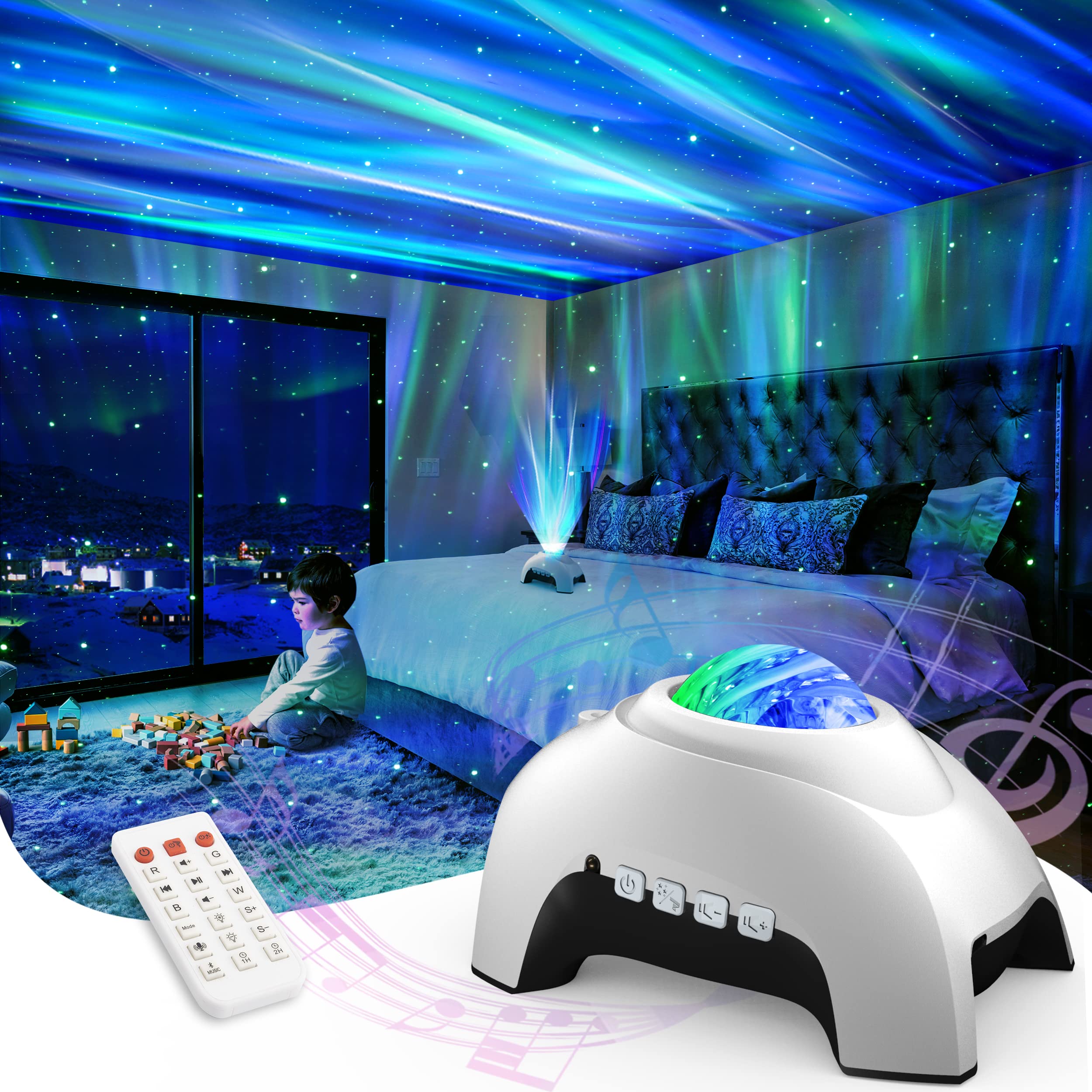 AIRIVO Galaxy Projector - Northern Lights & Music Speaker, White, Model HJ-09