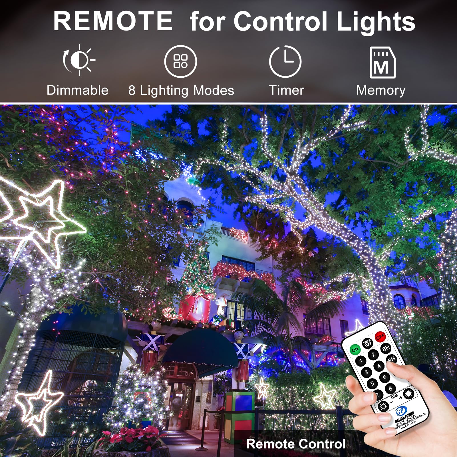 KNONEW LED String Lights 600ft 1500 Lights Waterproof Fairy Light Cool White, 8 Modes & Timer, Model KN-1000-LIG168-01