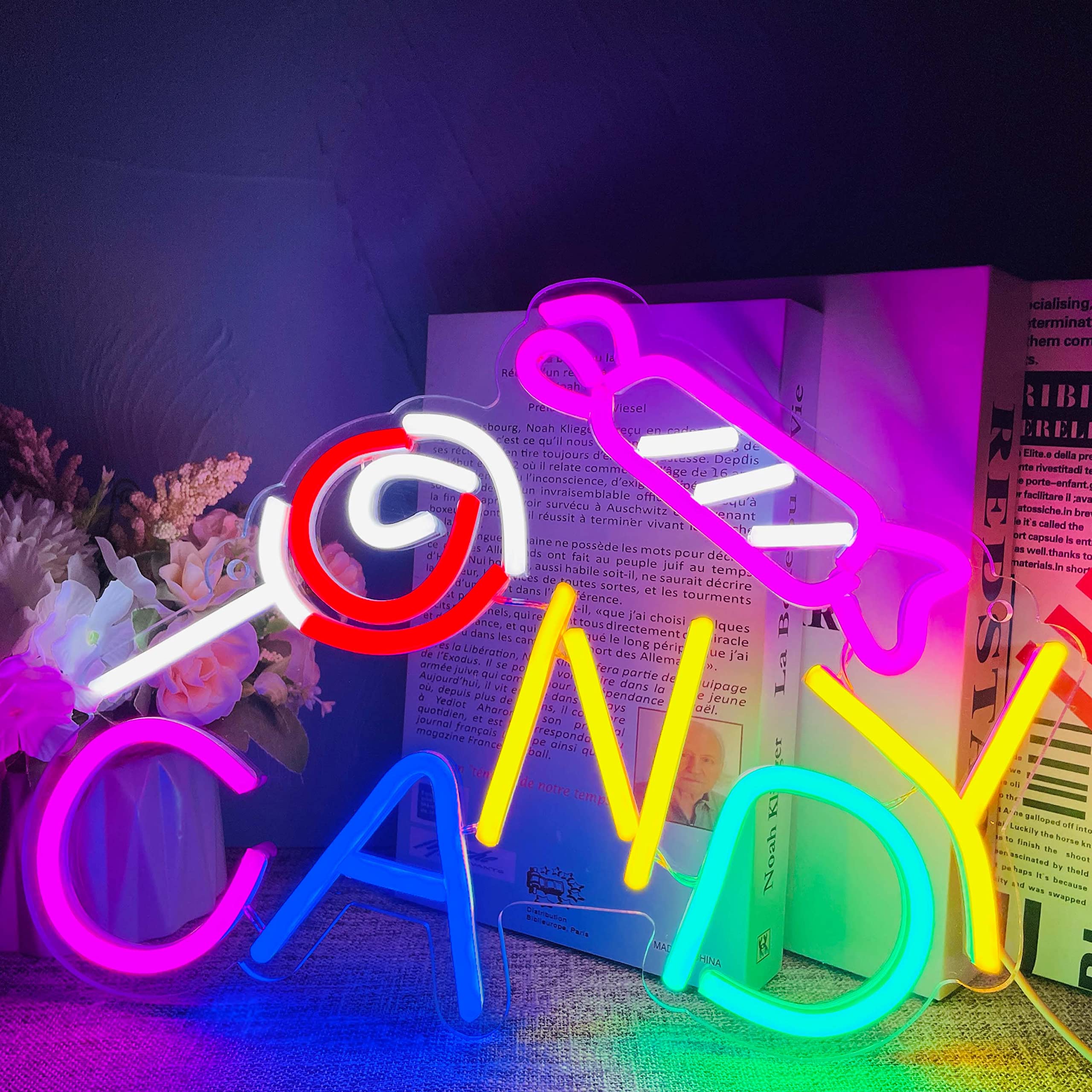 Heliwey Multicolor Candy Neon Sign - Led Lollipop Wall Decor For Halloween & Parties
