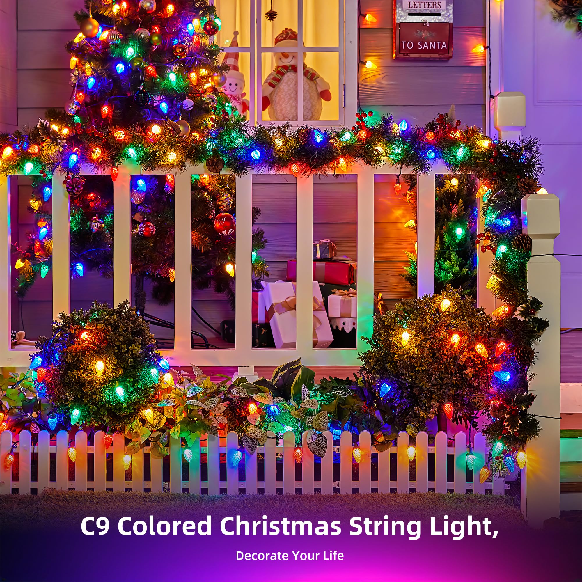 Brightown C9 LED Christmas Lights, 97ft Waterproof Multicolor String Lights for Outdoor Decor, Model 5-150/3F/C-033