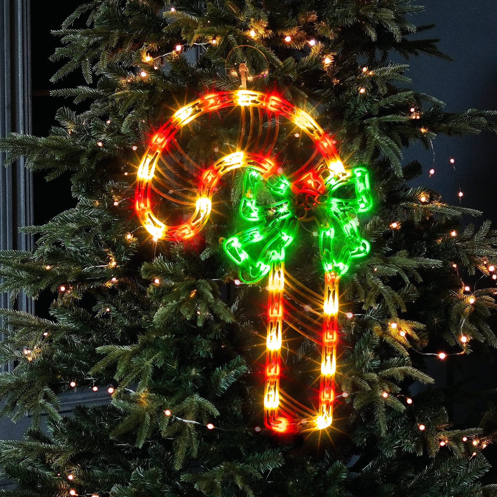 Justpro Christmas Window Silhouette Lights, Lighted Candy Cane Double Sided Decorations With 50 Count Incandescent Mini Light, For Holiday Indoor Wall Door Glass Decor