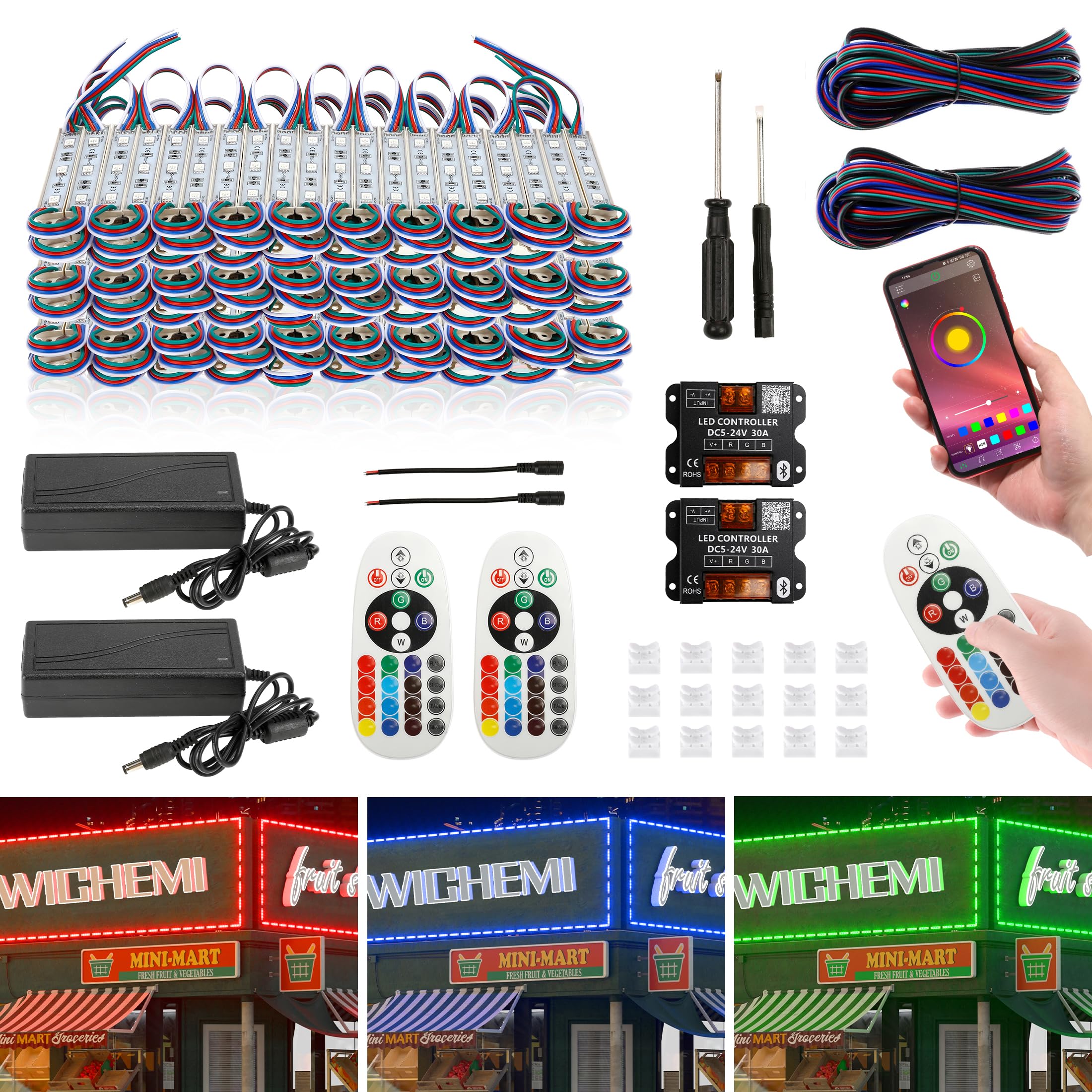 WICHEMI LED Strip Lights for Signs, 80ft, 160PCS, RGB, Waterproof, Bluetooth APP Control, Model BI00600WCM0