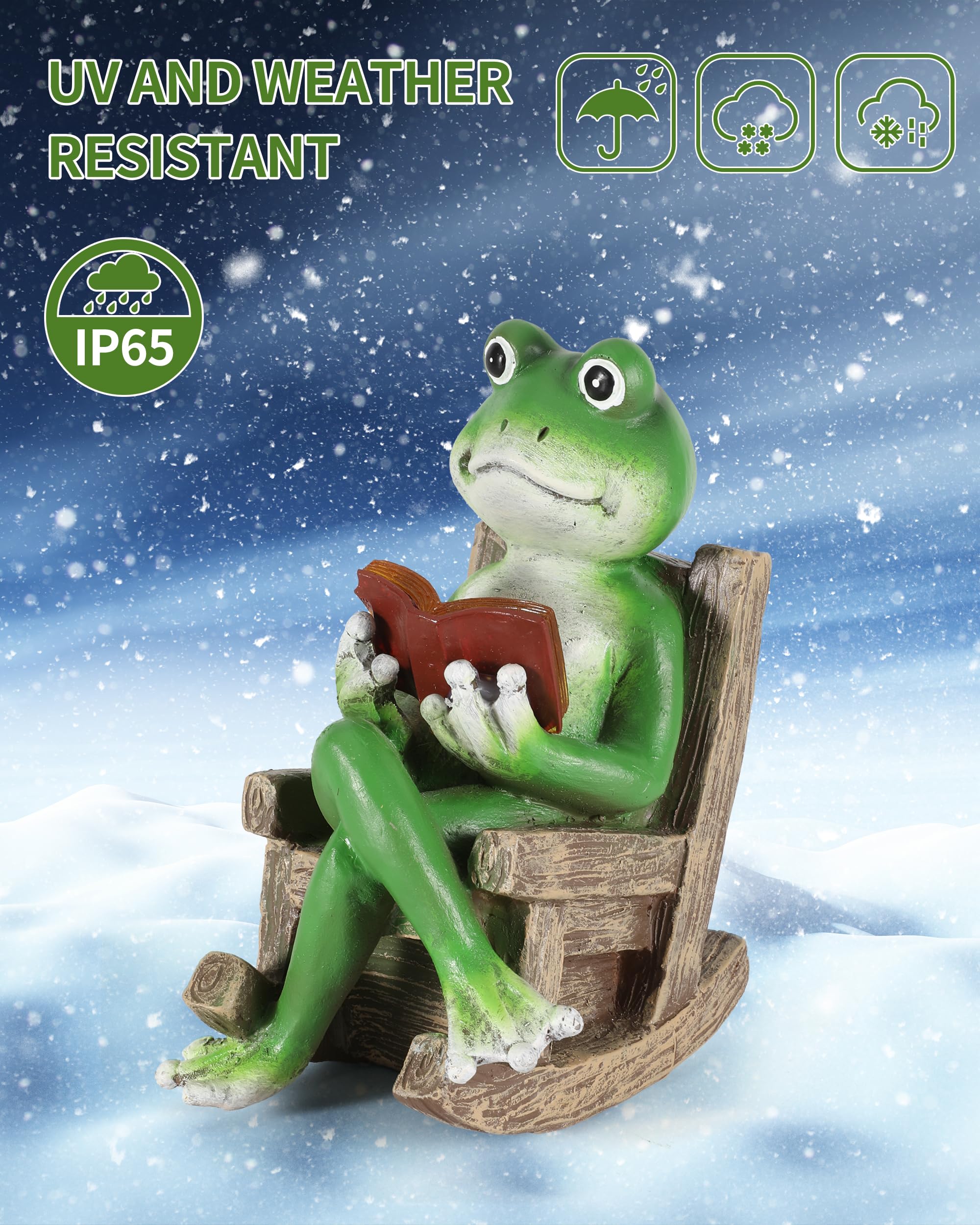 Istatue Miniature Solar Frog Reading Book Figurine Light - 5.5'' Resin Chair Statue Outdoor Table Decor For Lawn Ornaments, Patio, Yard & Garden And Home