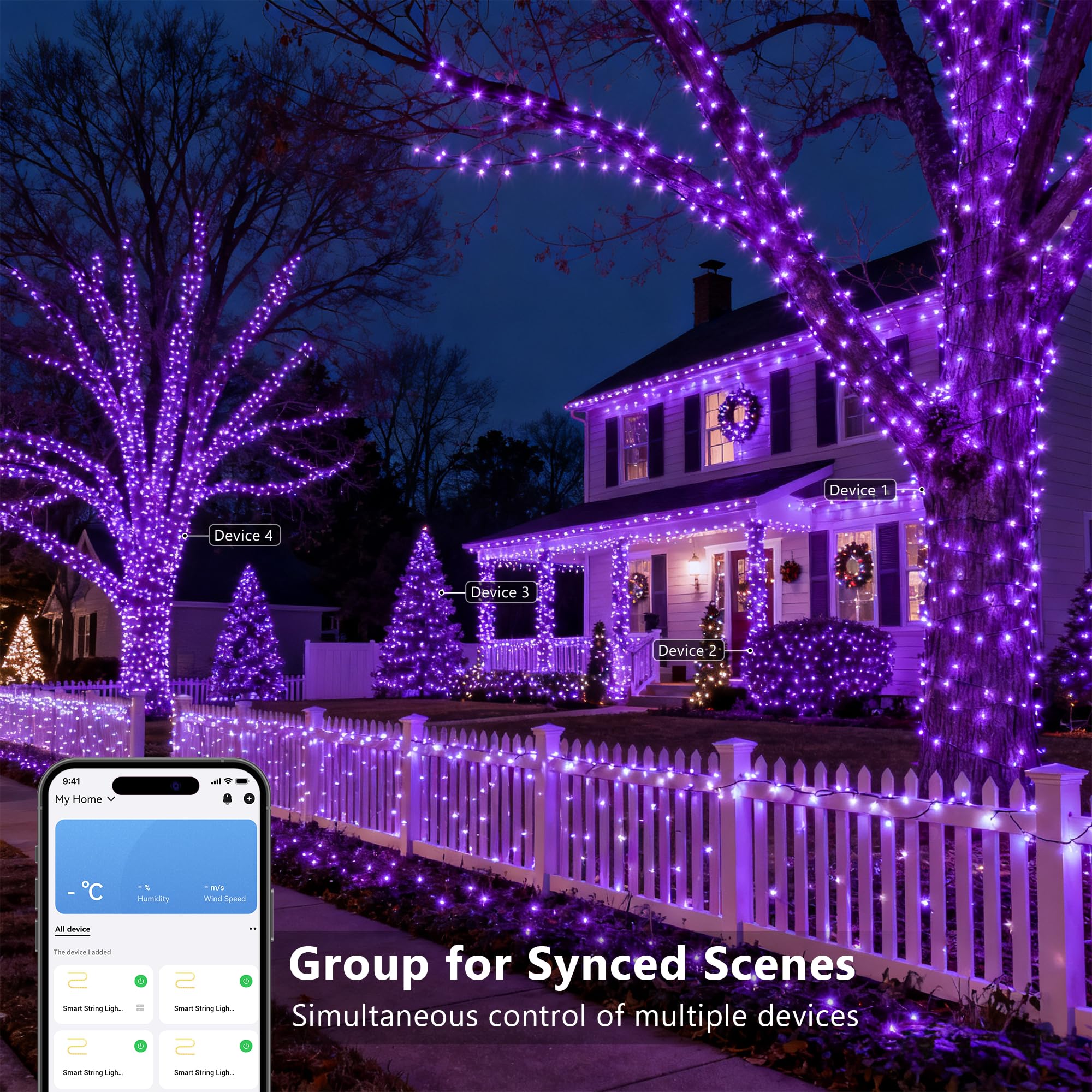 Brizled Smart Halloween Lights  300 Led 98Ft Orange & Purple Color Changing String Lights App & Voice Control  Music Sync  Dimmable Ghostfire Flow Light For Outdoor Indoor Halloween Thanksgiving Decor