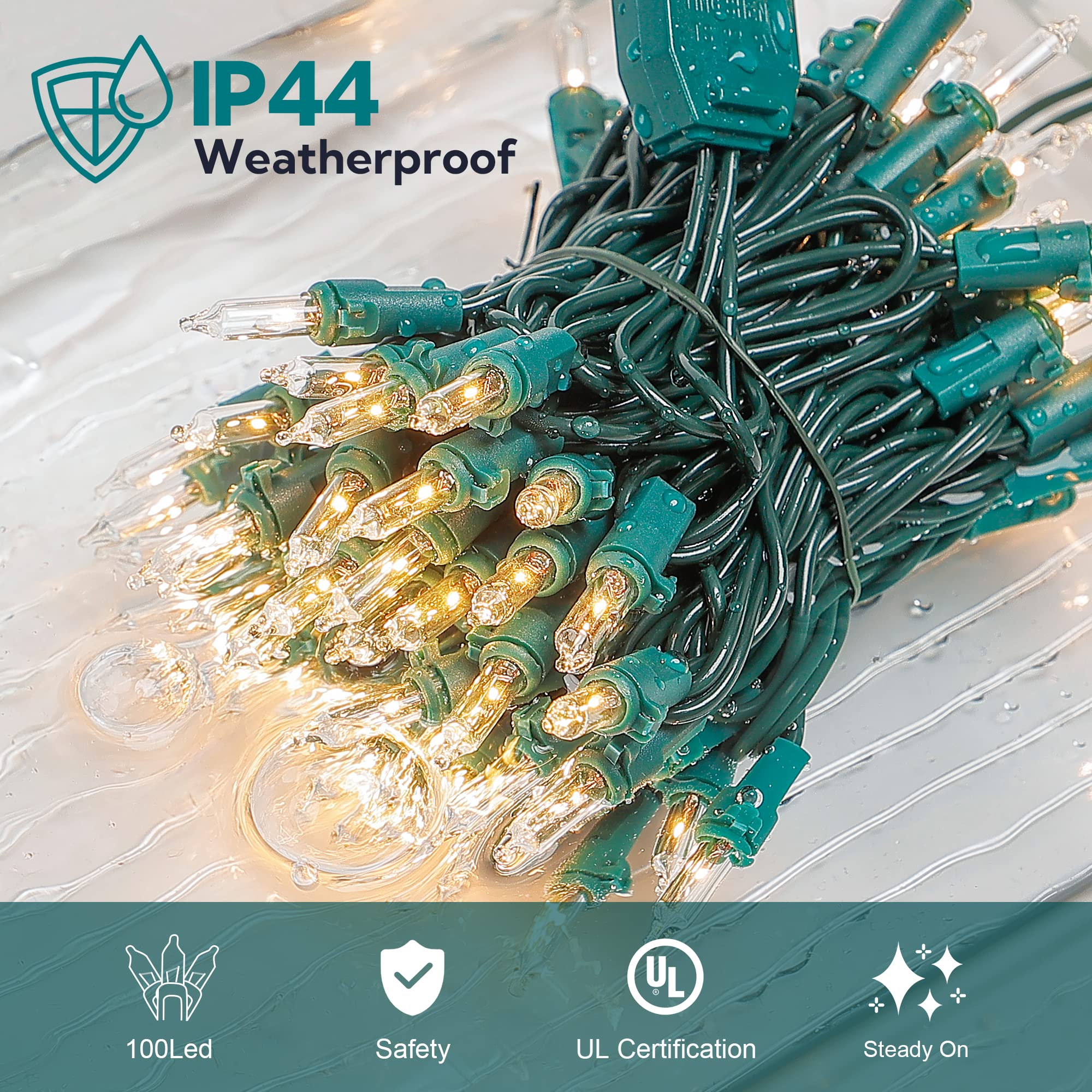 Oopswow White Christmas Lights,100 Count Clear Mini Lights Incandescent Christmas Tree String Lights, Connectable For Christmas Decoration,Garland,Home,Patio, Wedding,Party,Festival (23 Feet)