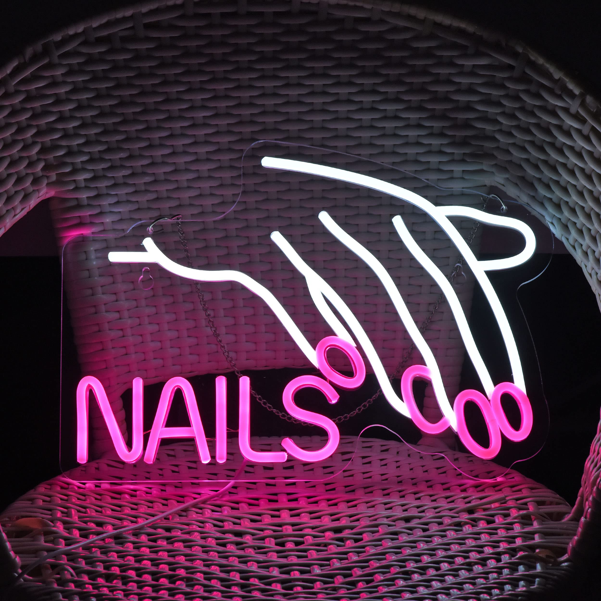 ZODZ Neon Light Sign for Nails Salon, Dimmable, USB Powered, 17x12 inches, White and Pink, Decorative Wall Decor