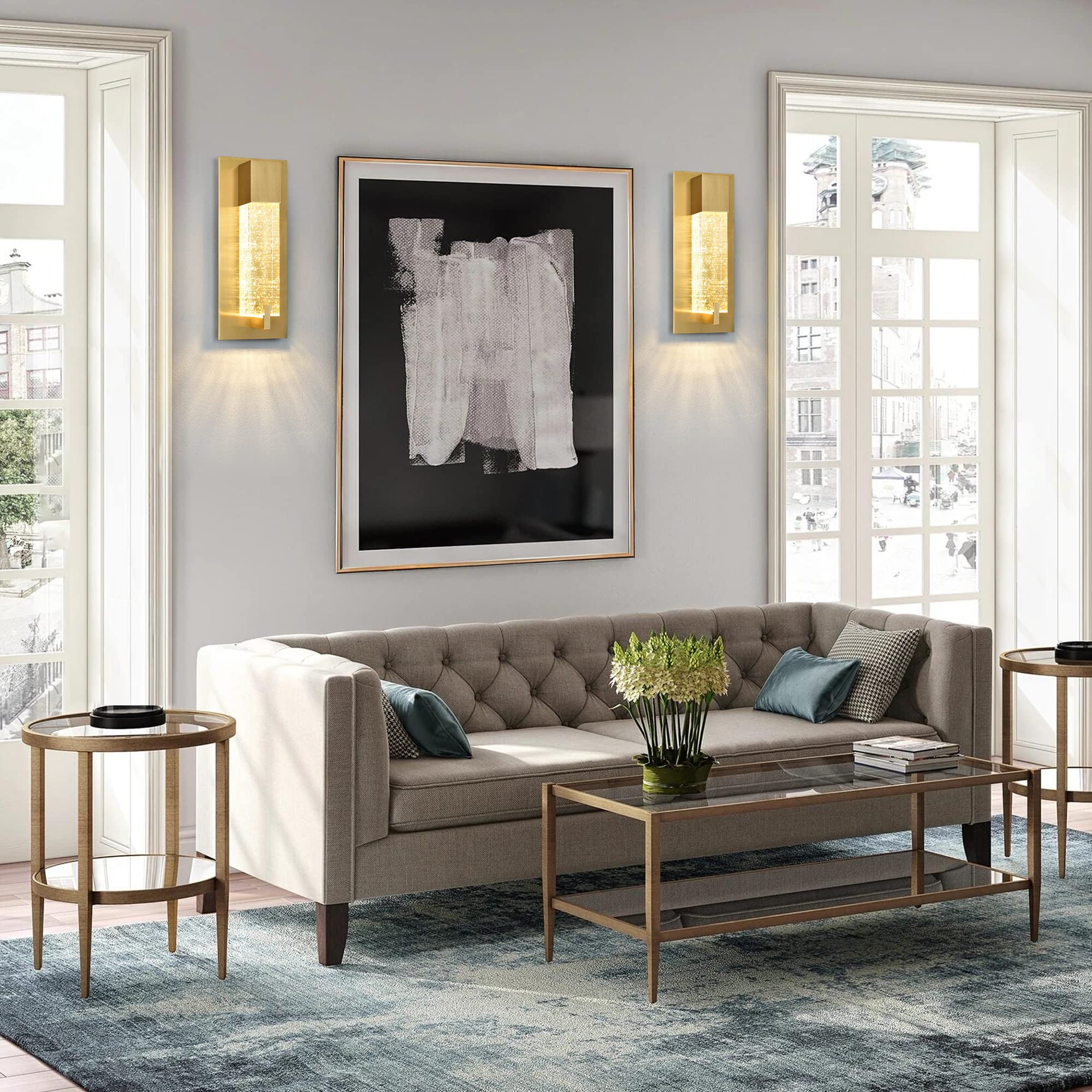 WOSHITU LED Wall Sconce Light: 11 Inch Gold Modern Sconces Wall Lighting 3000K Dimmable Crystal Wall Lamps Indoor Bathroom Sconc