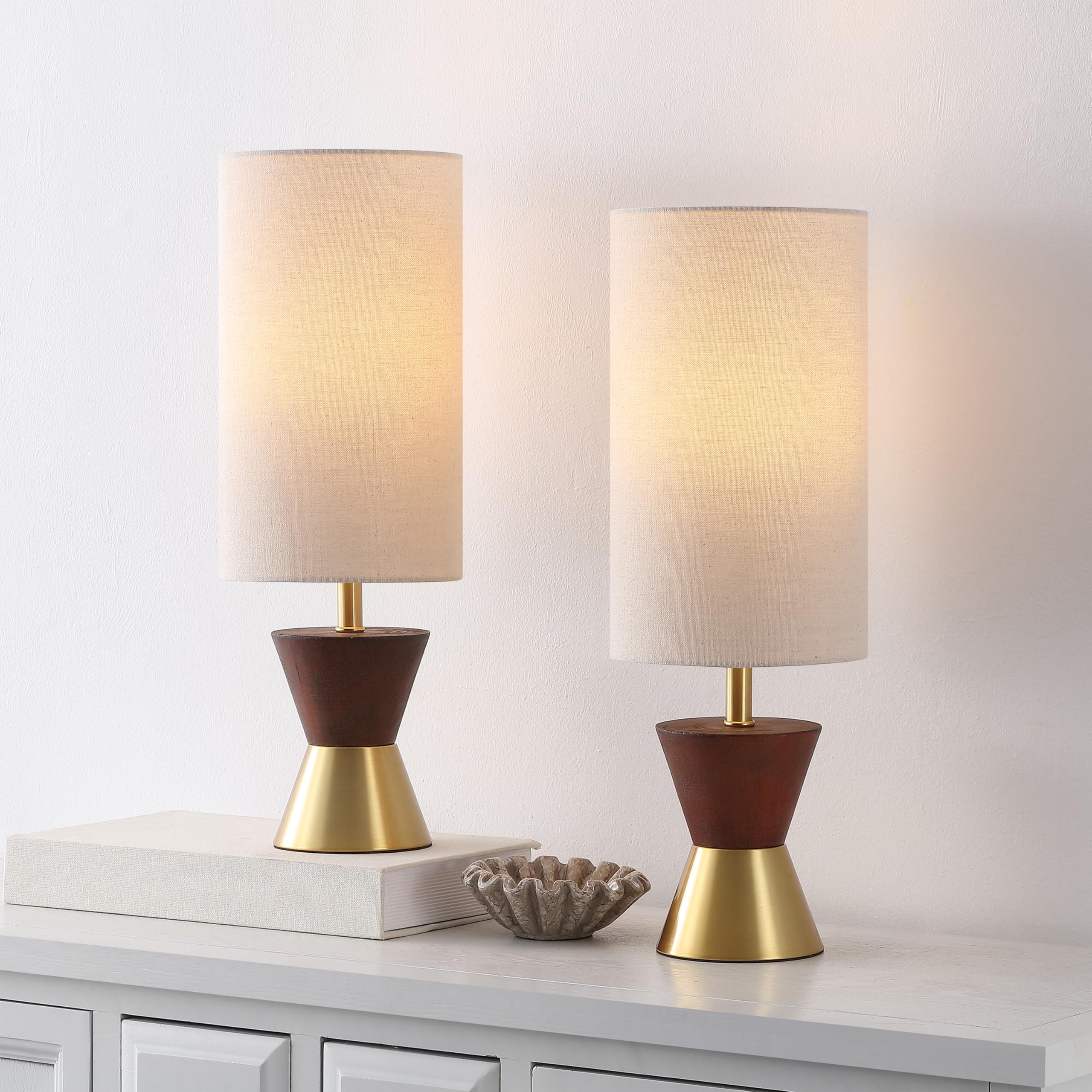 SAFAVIEH Lighting Collection Trea Brass & Dark Walnut 20-inch Table Lamp Set of 2