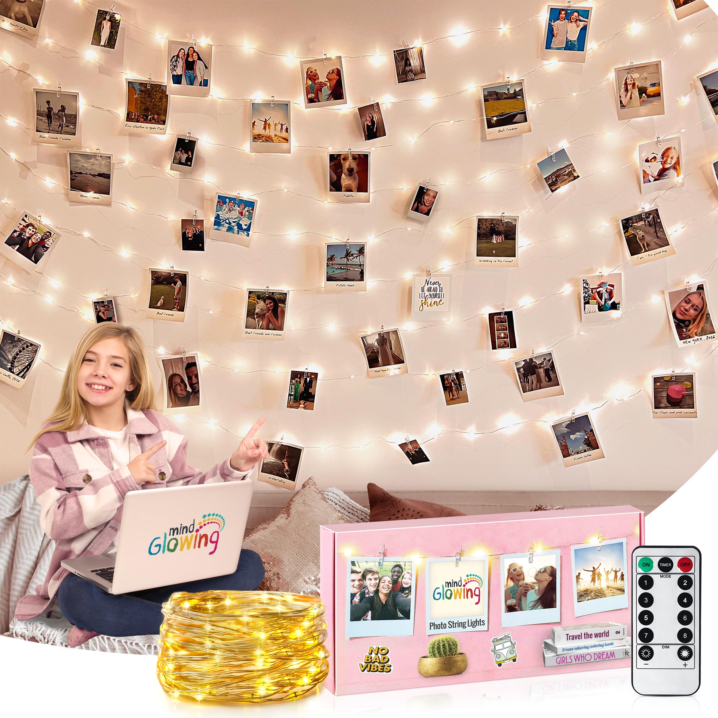 Mind-Glowing 100 Led Warm White Photo Clips String Light - Trendy Tween Room Decor, 33 Ft