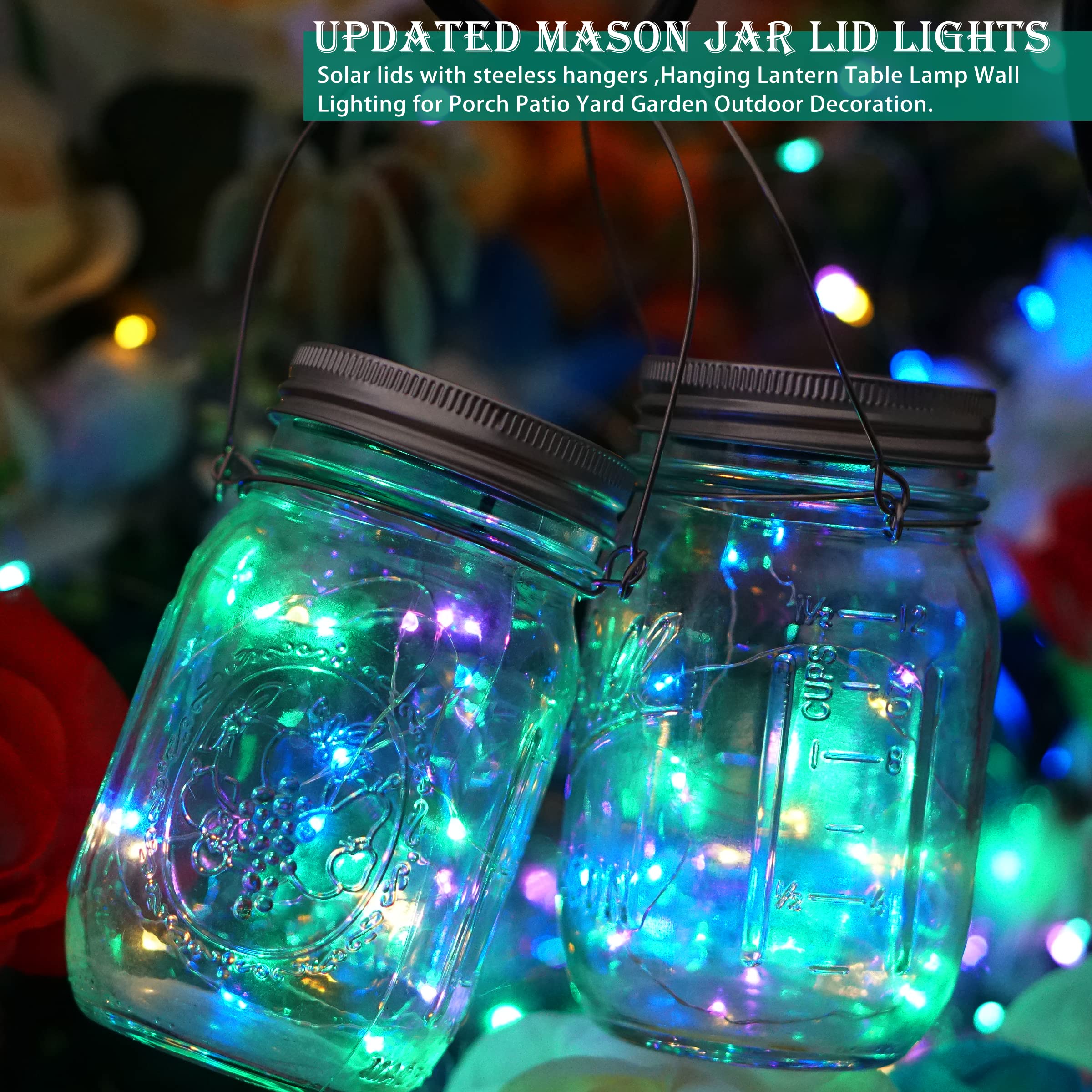Sunkite 8 Pack Solar Mason Jar Lights, 15 Led Waterproof Fairy String Lights - Multicolor