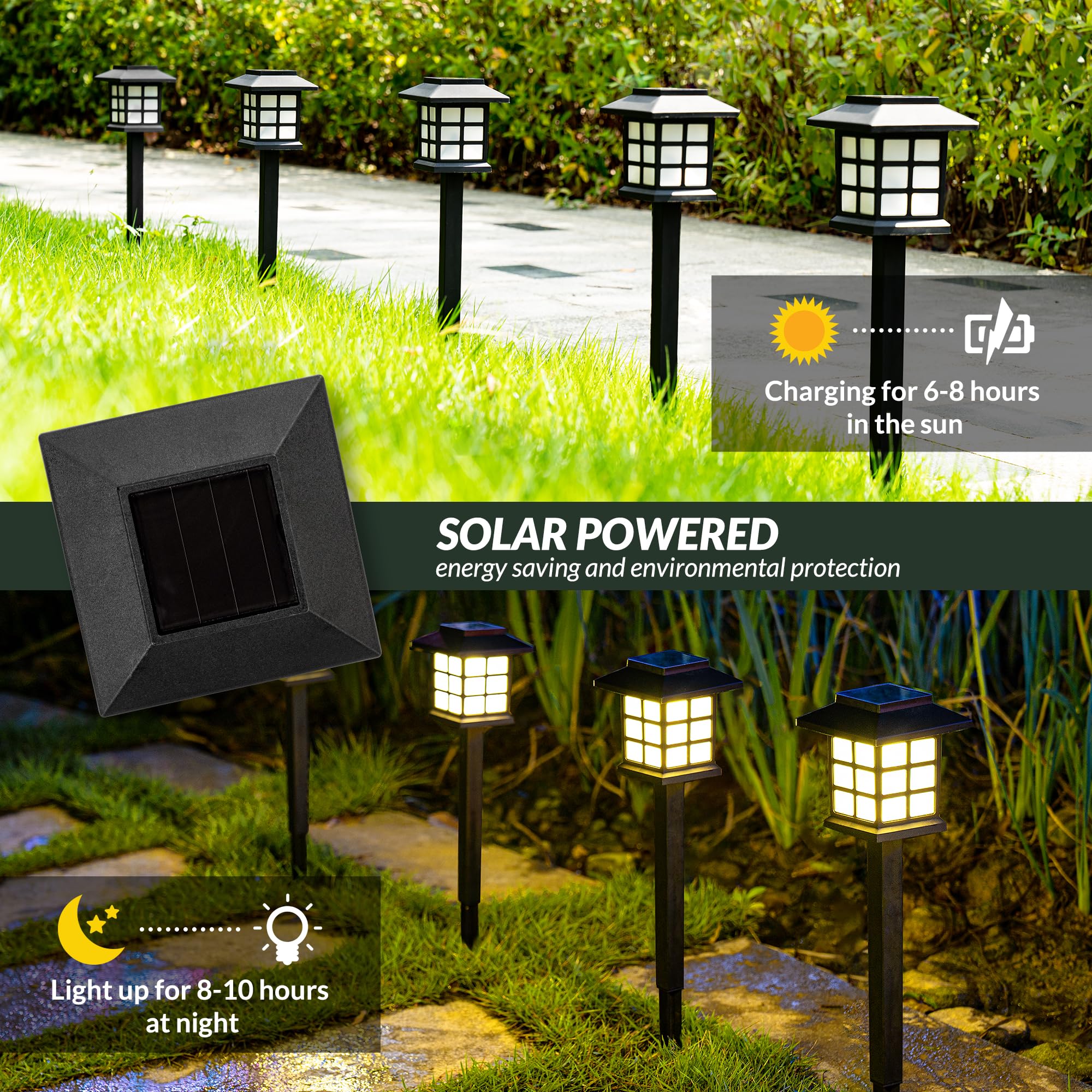 SOLPEX Solar Path Lights, 12 Pack, Waterproof, Warm White, Acrylonitrile Butadiene Styrene, Model P-L-12FXD