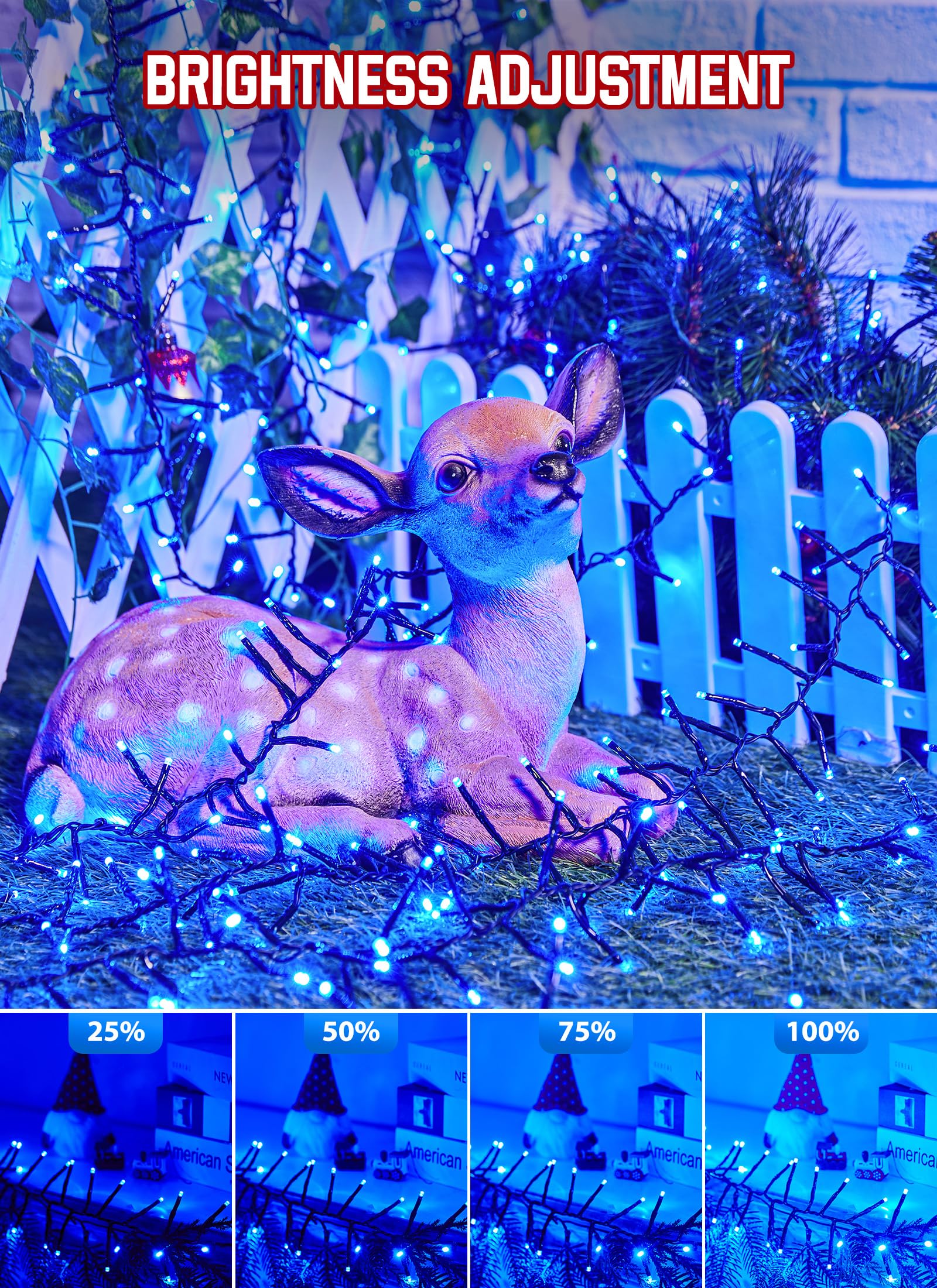 Brightown 1000 LED Christmas Tree Lights - 50 Ft Blue String Lights, Waterproof, 12 Modes, Remote, Twinkle Fairy Lights
