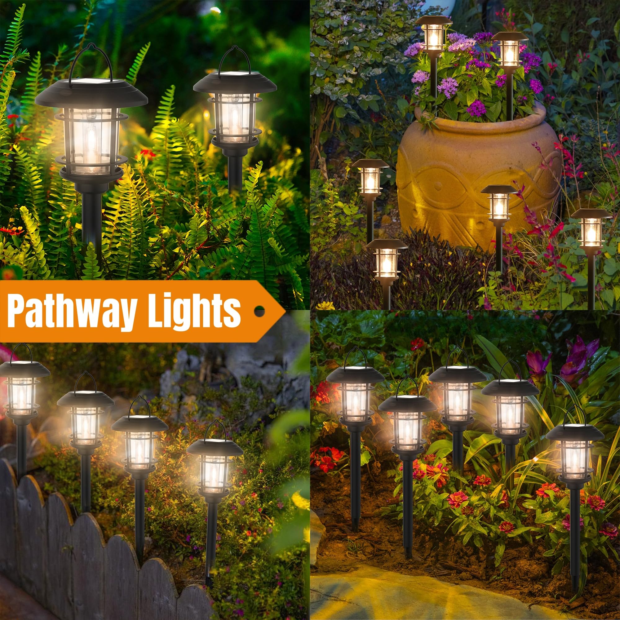 Dynaming 6 Pack Dual Use Solar Path Lights Outdoor, Hanging Lantern Solar Garden Lights With Edison Bulb, Landscape Lighting, Wa