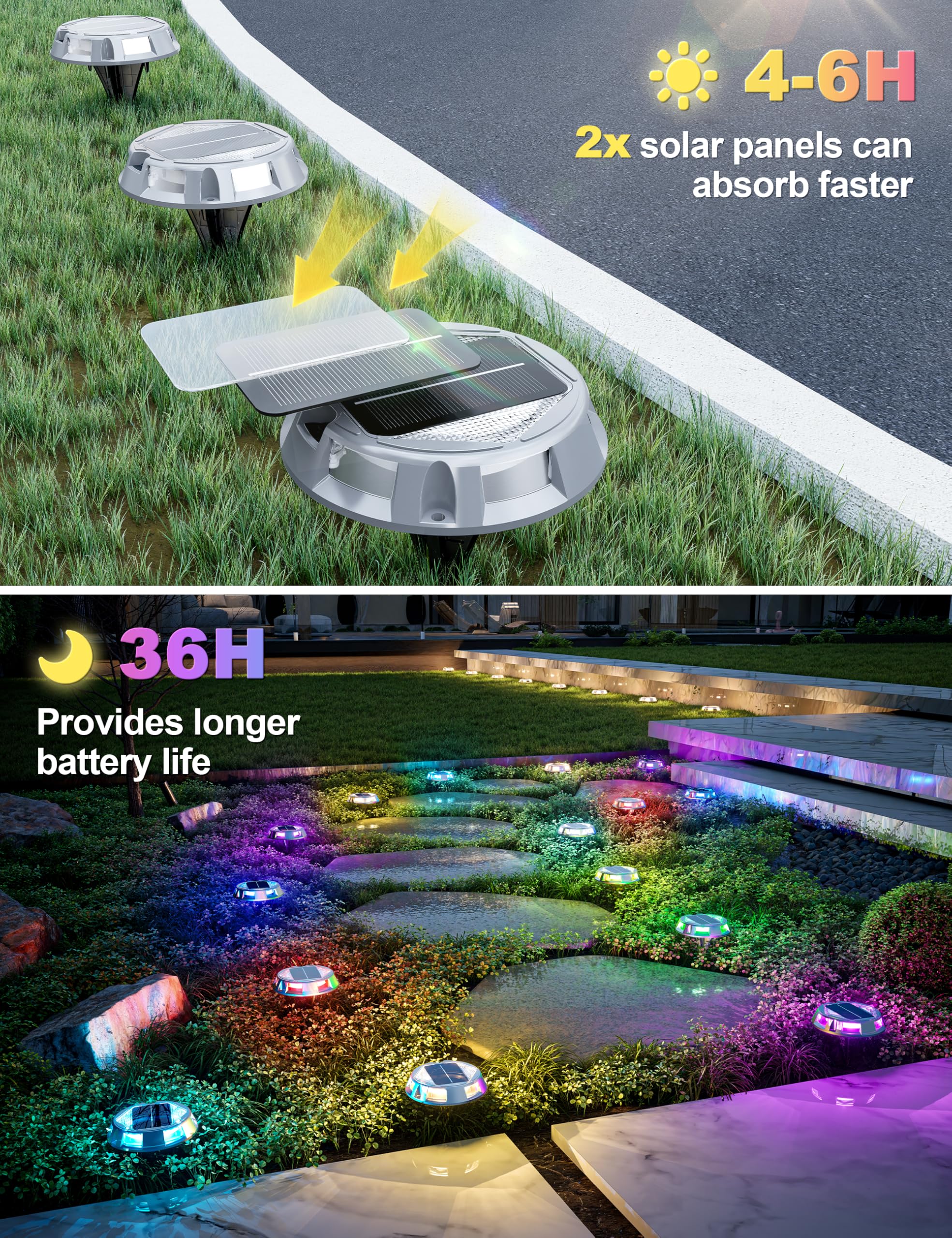 Volisun Solar Driveway Dock Deck Lights 4 Pack,9 Colors In 1 Led Ip67 Waterproof Outdoor Warning Step Lights For Driveway Sidewa