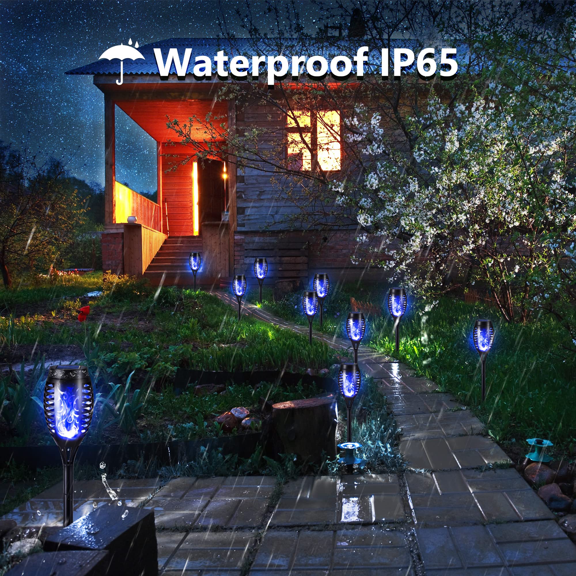 Toodour Solar Torch Flame Lights, 12 Pack Solar Lights Outdoor With Flickering Flame, Waterproof Solar Pathway Lights Landscape