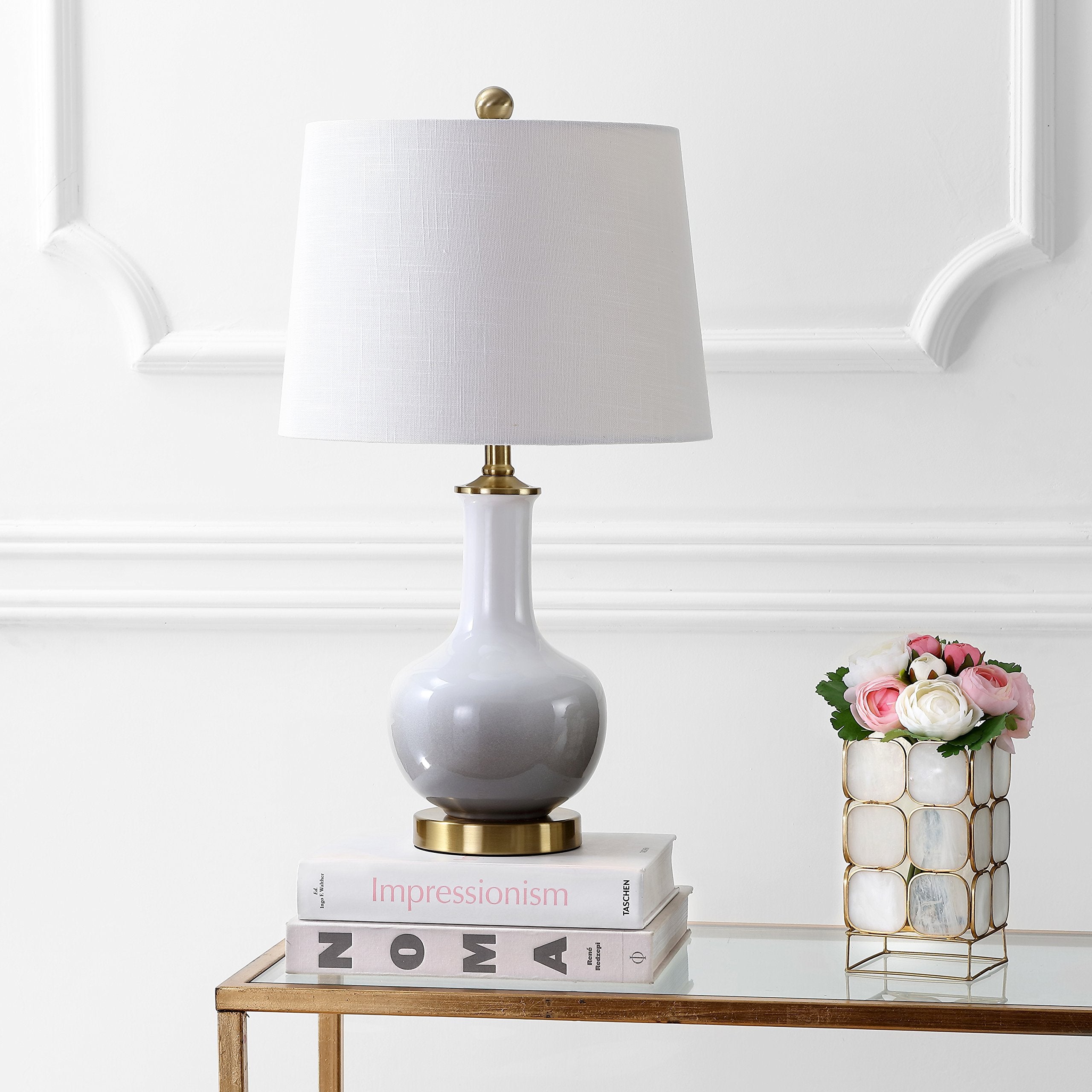 JONATHAN Y Gradient Table Lamp, 25in Ceramic/Brass, LED Bulb Included, White/Grey, Model JYL3019B