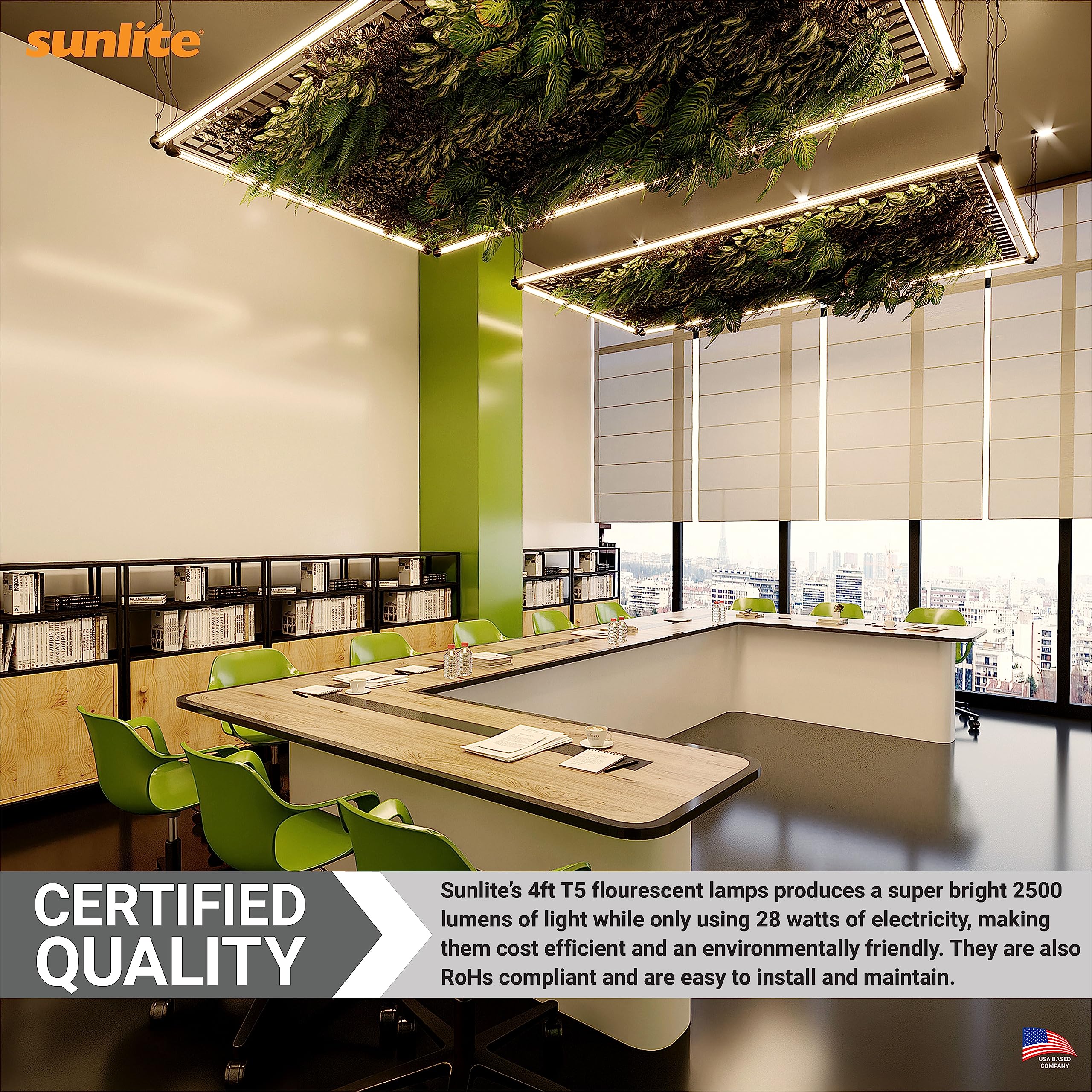 Sunlite 30335 F28T5/835 4 Foot T5 Linear Fluorescent Lamp, 28 Watts, 2500 Lumens, 3500K Neutral White, Miniature G5 Bi-Pin Base,