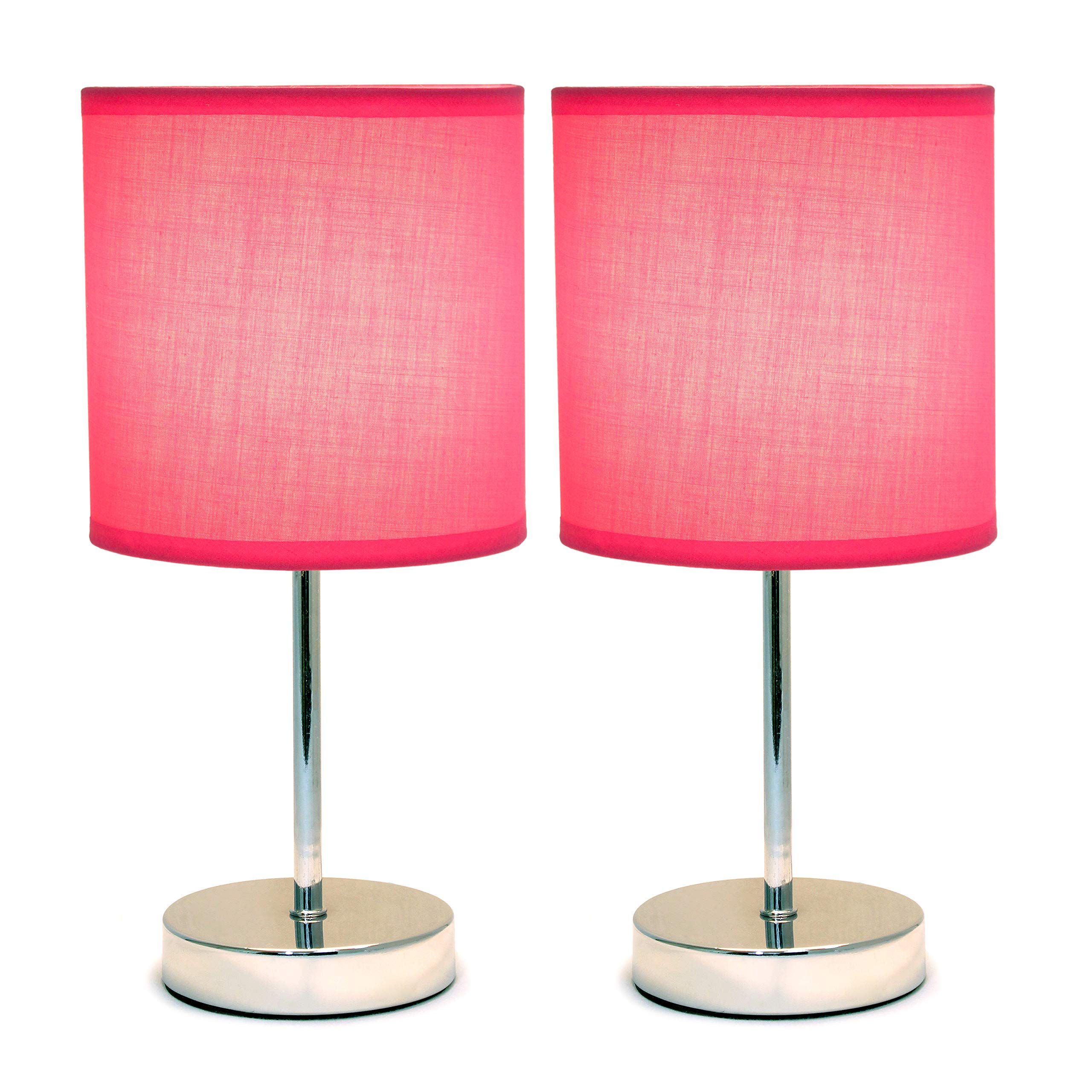Simple Designs LT2007-HPK-2PK Table Lamp Set, Chrome, Fabric Shade, Hot Pink, No Bulb, 2 Pack