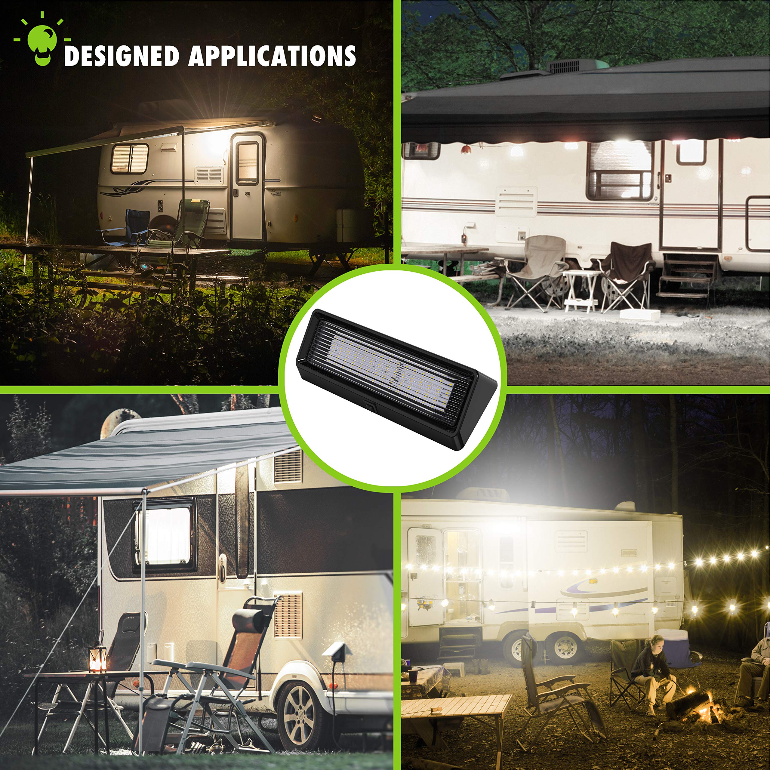 Leisure Led Rv Exterior Porch Utility Light With Switch Xl 12V 650 Lumen Lighting Fixture. Replacement Lighting For Rvs, Trailers, Campers, 5Th Wheels Black Base Clear Lens (Black, 2-Pack)