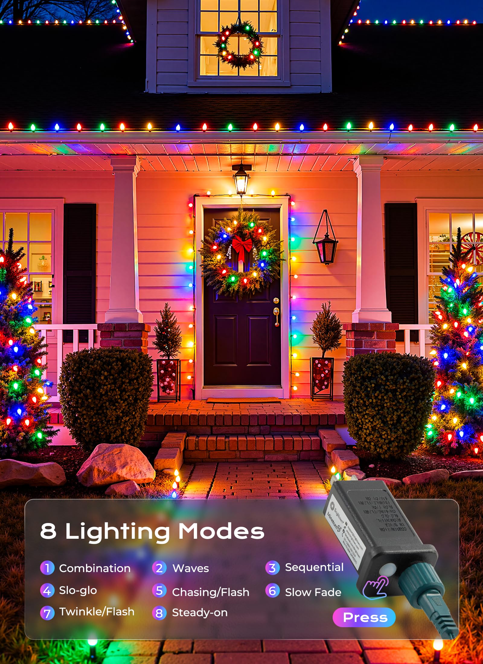 C9 Outdoor Christmas Lights  33 Ft 50 Led C9 String Lights  8 Modes & Timer Connectable Waterproof For Christmas Tree Light Indoor Outdoor Roofline Patio Outside Yard Holiday Xmas Decor  Multicolor