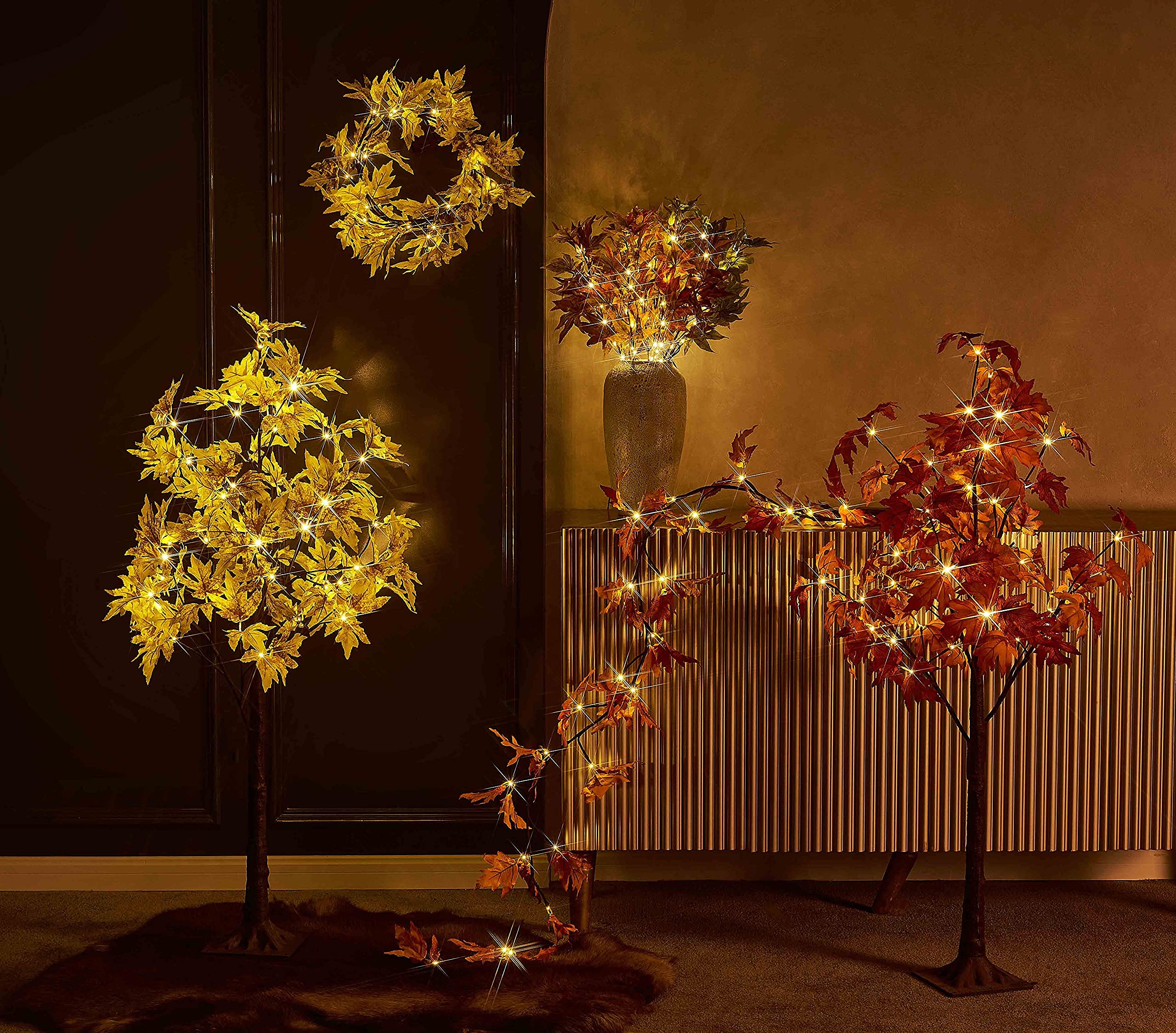Hairui Lighted Maple Leaf Garland - 6Ft, 24 Warm White Leds, Battery Operated, Orange Maple - Perfect For Thanksgiving And Christmas Decor