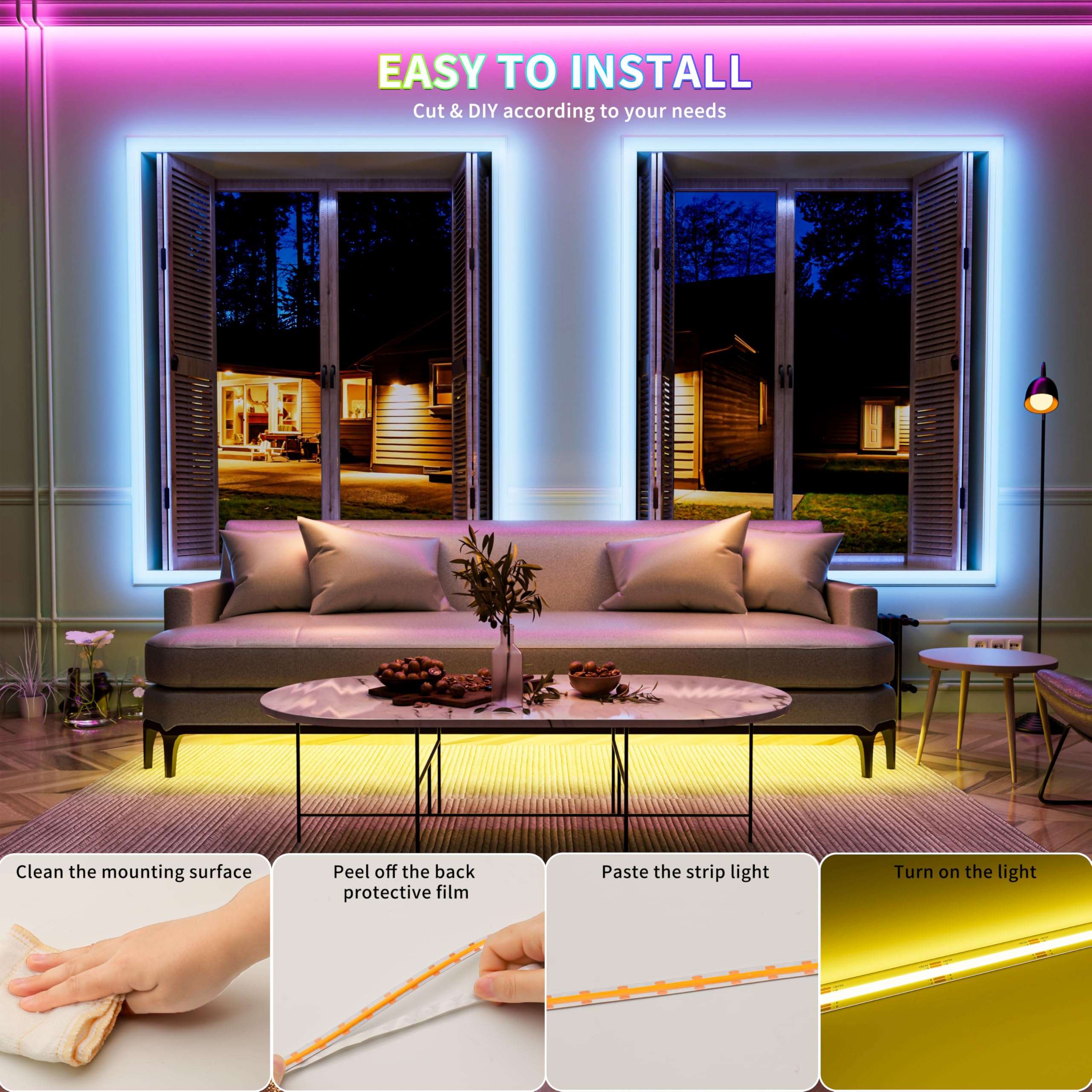 Pautix 5V Usb Cob Rgb Led Strip Light 9.84Ft/3M Color Changing Light Strips Tv Backlight Multicolor Flexible Under Cabinet Tape Lights With Bluetooth Control For Bedroom Kitchen Home Diy Lighting