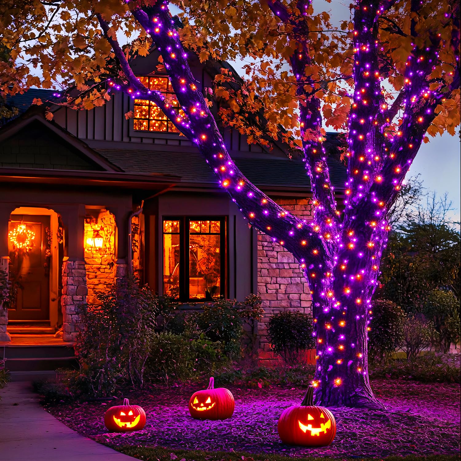 Jmexsuss Orange And Purple Halloween Lights: 132Ft 400 Led Halloween String Lights Plug In - Halloween Lights Indoor Outdoor For