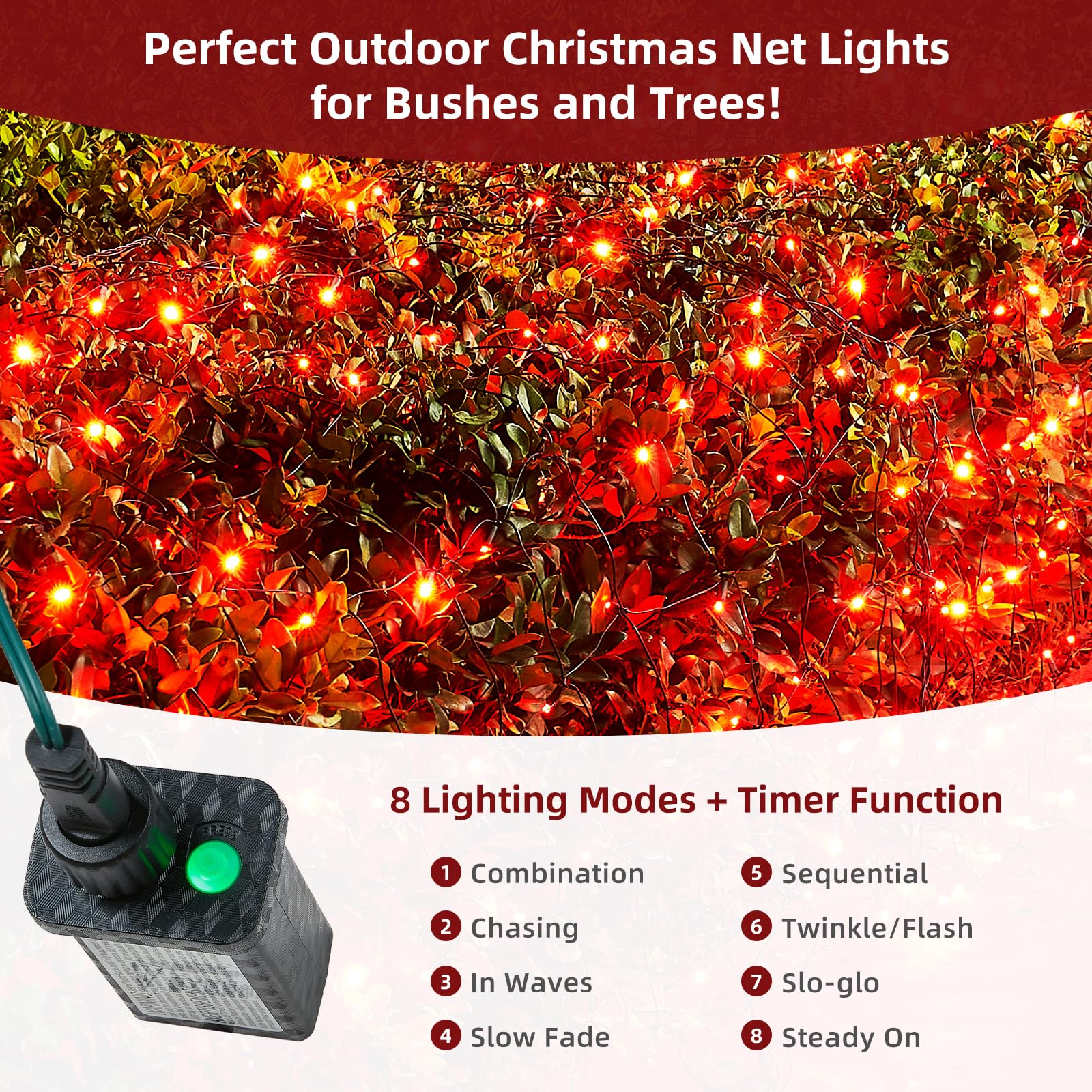 KiflyTooin Christmas Net Lights 121 LED Red Fairy Mesh Light 5ft x 5ft Model GP-SW290DC0125-IP44 for Outdoor Indoor Use