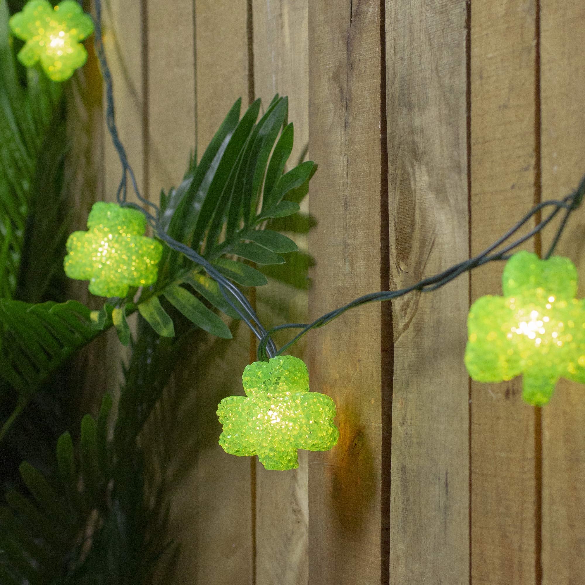Northlight 10 Green Irish Shamrock String Lights - 7.25ft Green Wire, Plastic