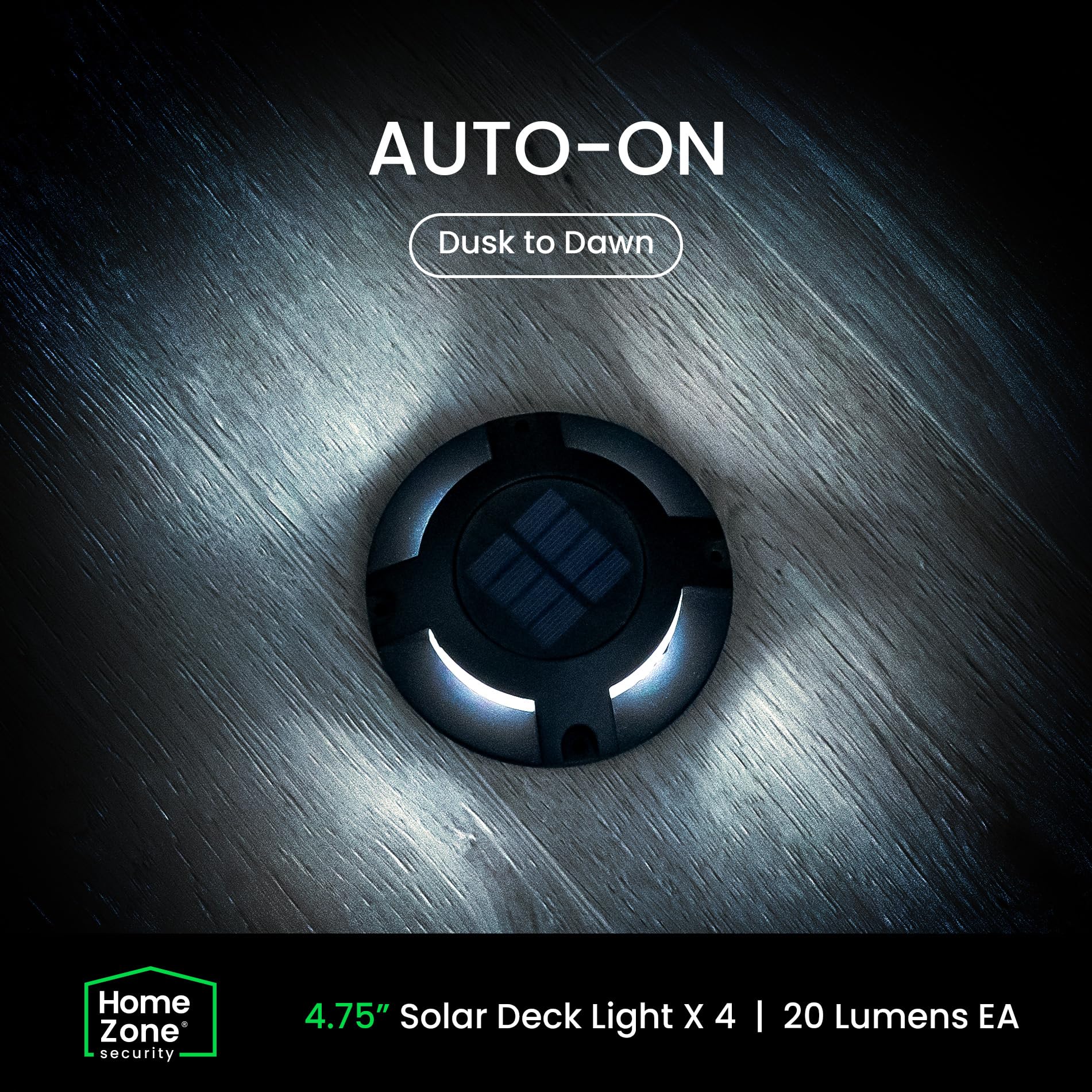 Home Zone Solar Deck Light 4-Pack, 20 Lumens, Waterproof, Auto On Sensor, Durable Aluminum, Black, ELJ6538V