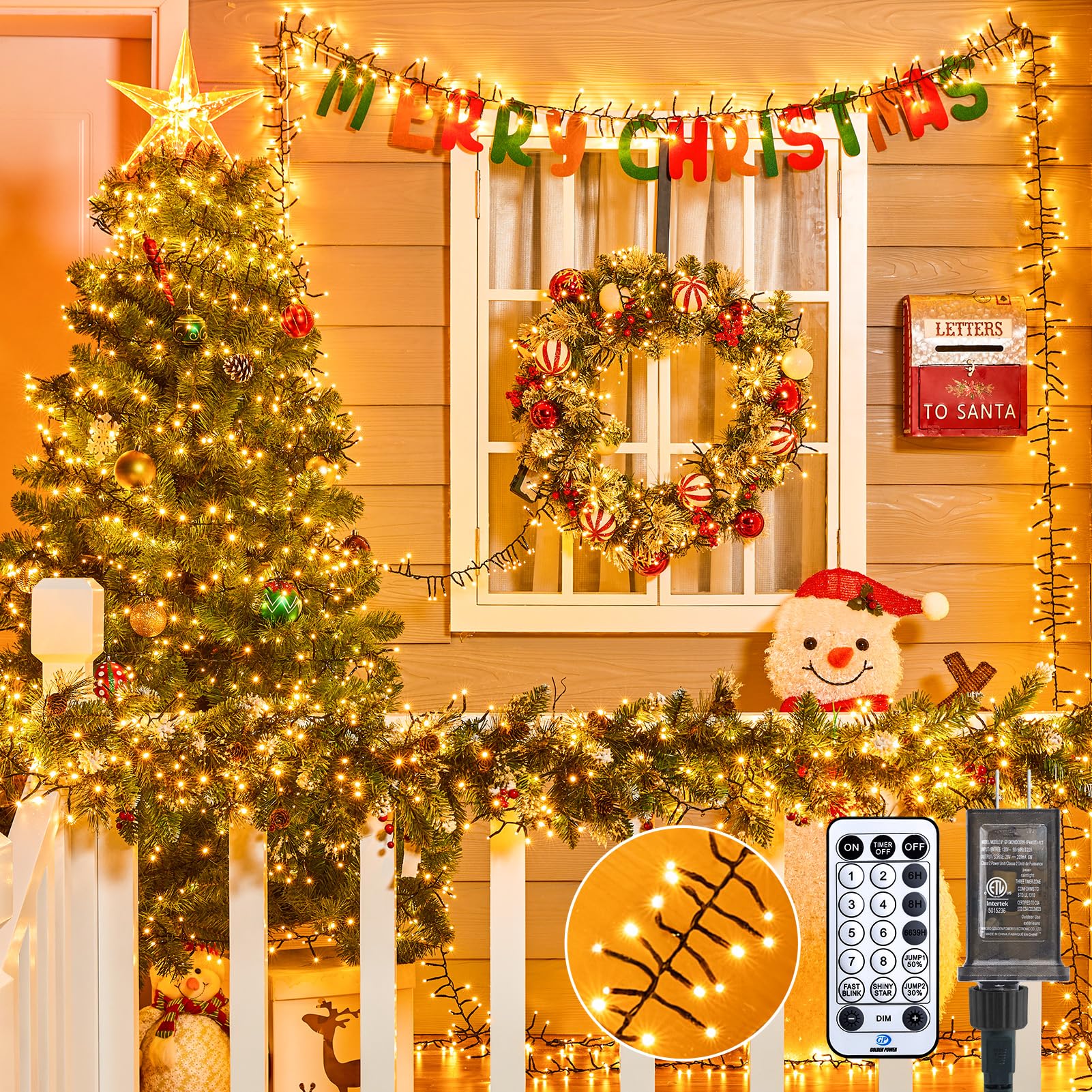 Minetom 100Ft 2000 LED Cluster Lights Christmas Tree Lights Outdoor Christmas Firecrackers String Lights, 12 Modes Timer Remote 